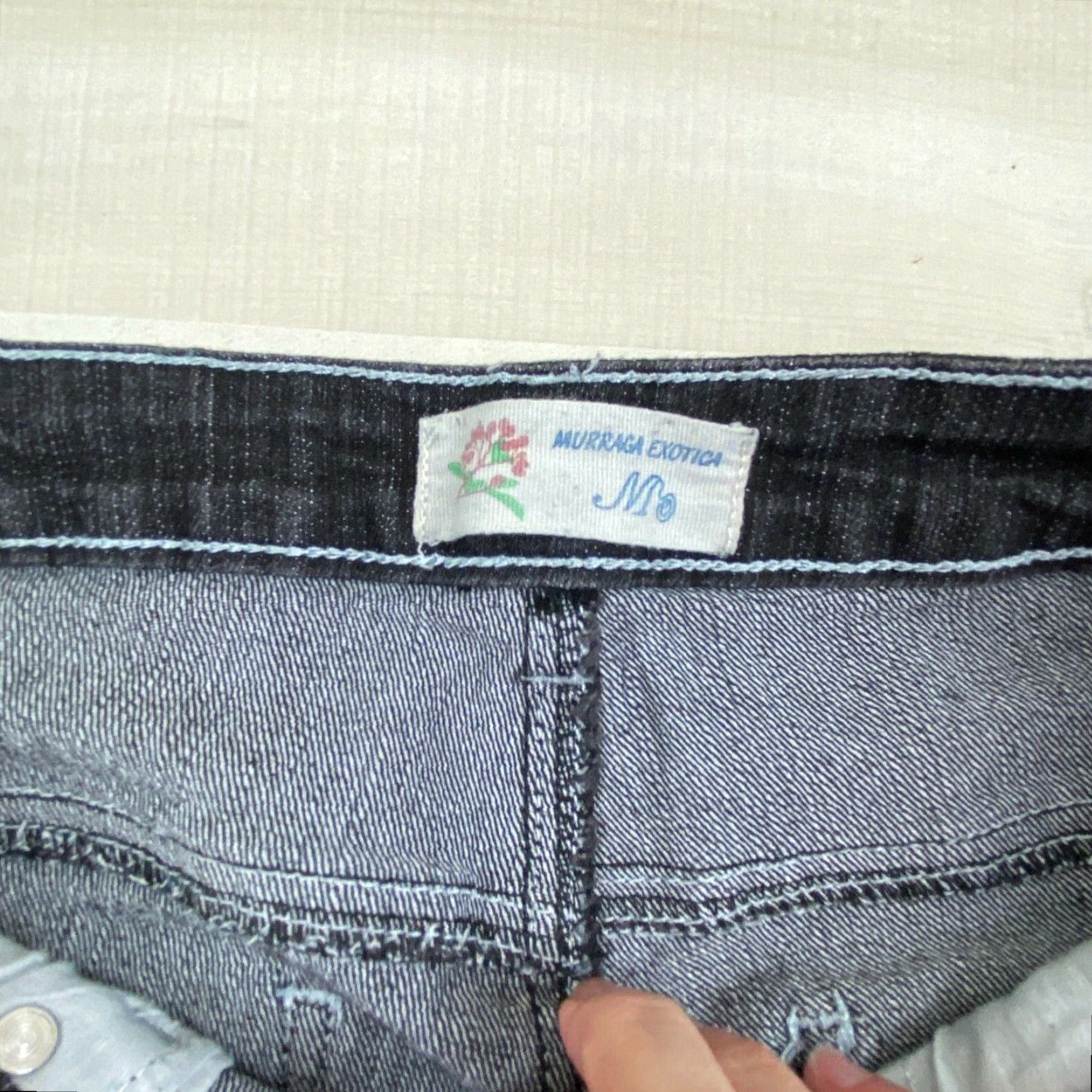 Vintage Murraga Exotica Womens Skinny Jeans 5 Junior Black Denim Stars Moons Embroidery Size 27" / US 4 / IT 40 - 4 Thumbnail