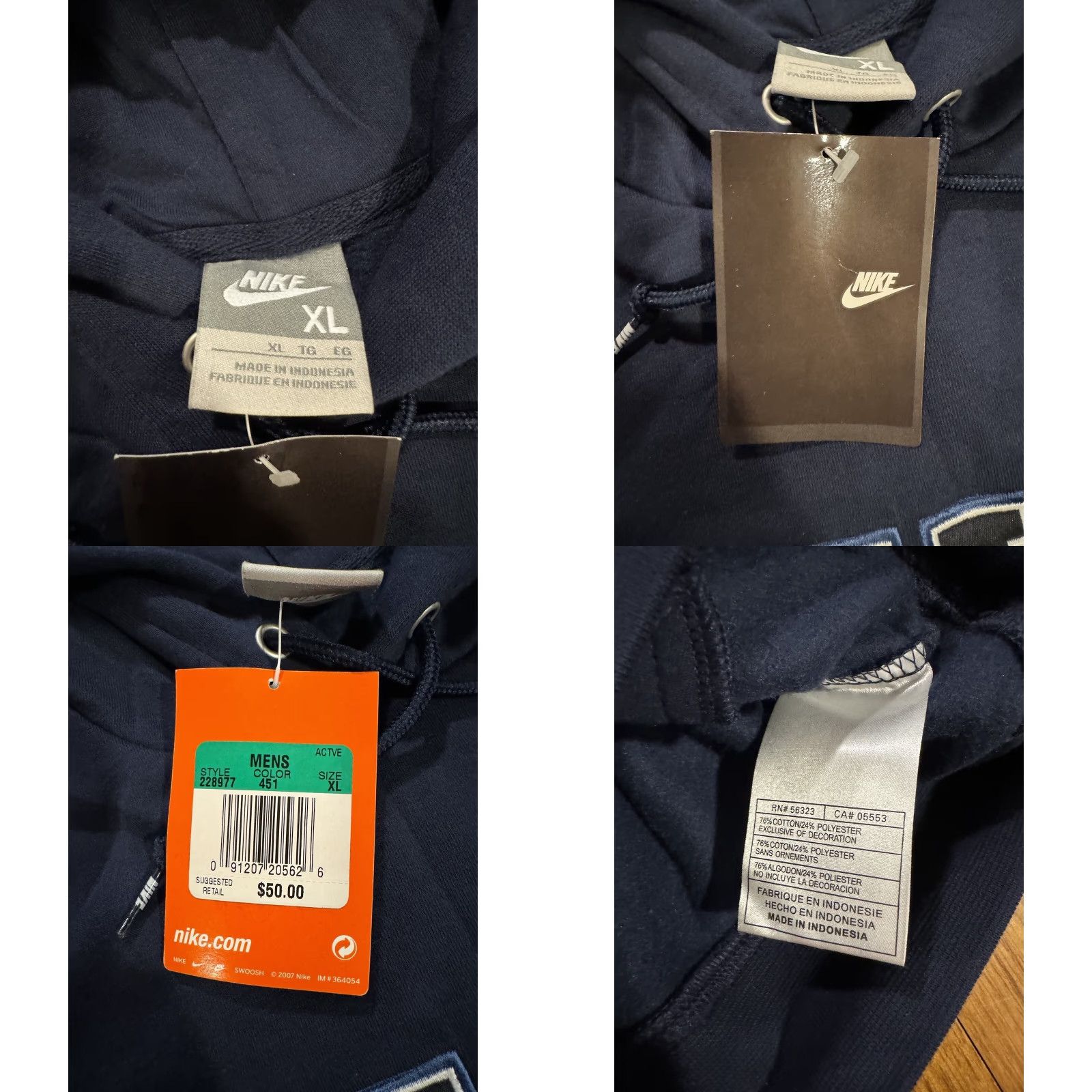 Nike VINTAGE Nike Spellout Logo Pullover Hoodie Mens XL Navy Blue Deadstock 2007 Size US XL / EU 56 / 4 - 8 Thumbnail
