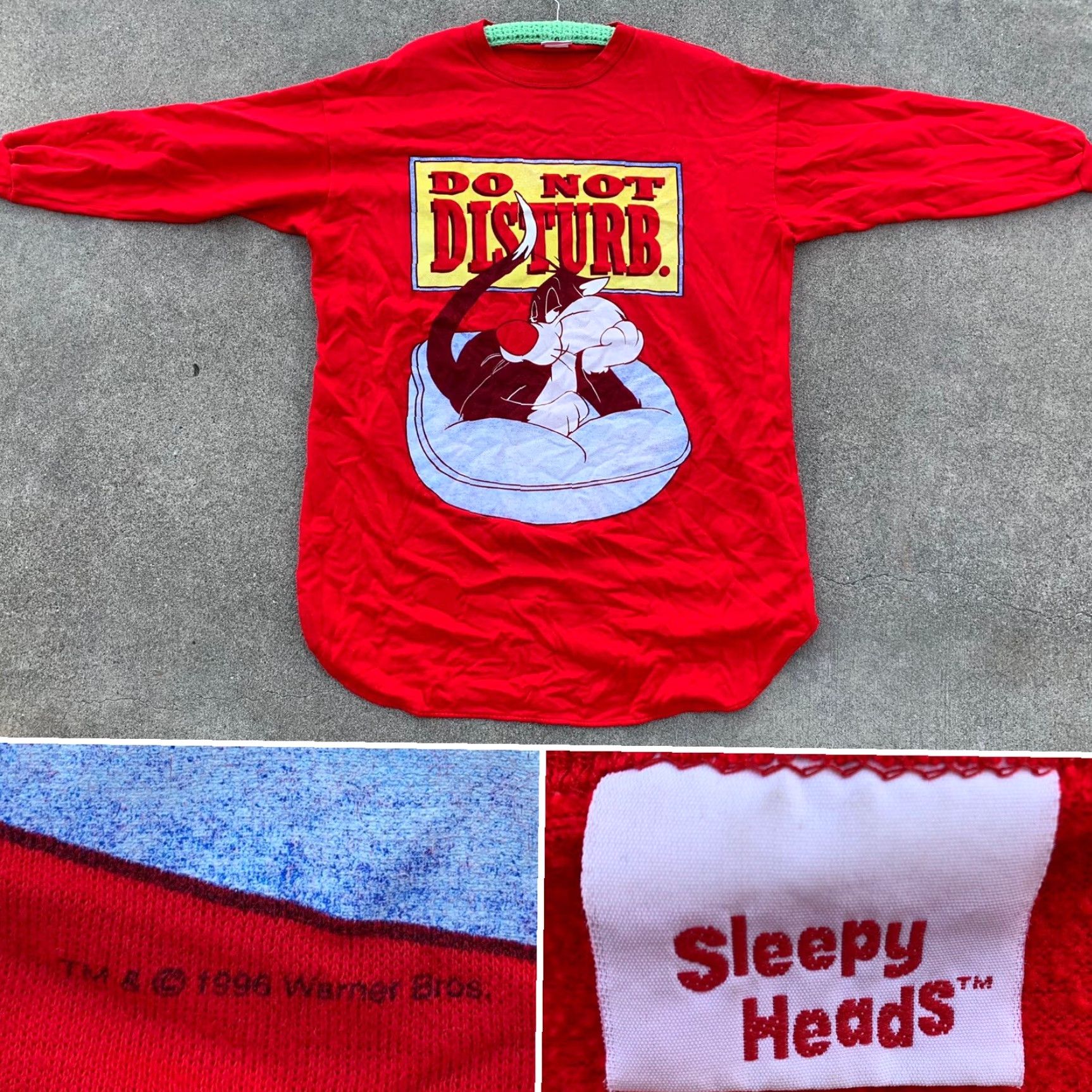 Vintage VTG 90s Looney Tunes Sylvester Long Sweatshirt Sleepy Heads 1990s Red One Size Adults Men Women Boys Girls Night Shirt Top Hoodie Size ONE SIZE - 2 Thumbnail