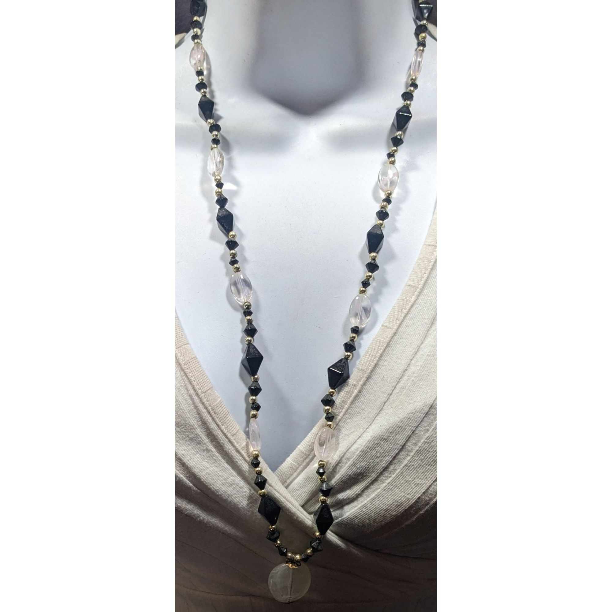 Other Black And Clear Glass Beaded Necklace With Milky Acrylic Pen Size ONE SIZE - 5 Thumbnail