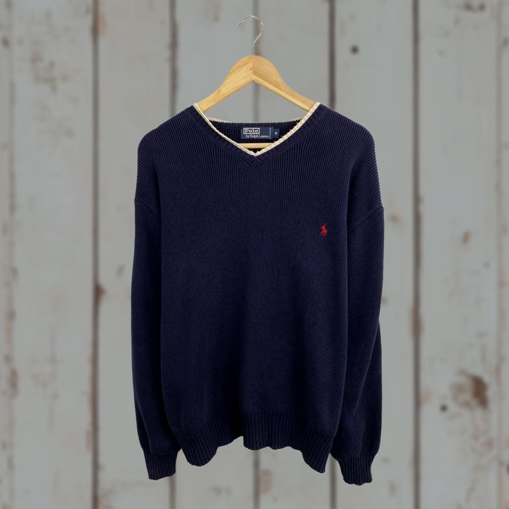 Polo Ralph Lauren VINTAGE Ralph Lauren Knitted Sweater Polo Ralph Lauren Shirt Men M Dark Blue 90s Vintage 90s Pullover Knit Size US M / EU 48-50 / 2 - 1 Thumbnail