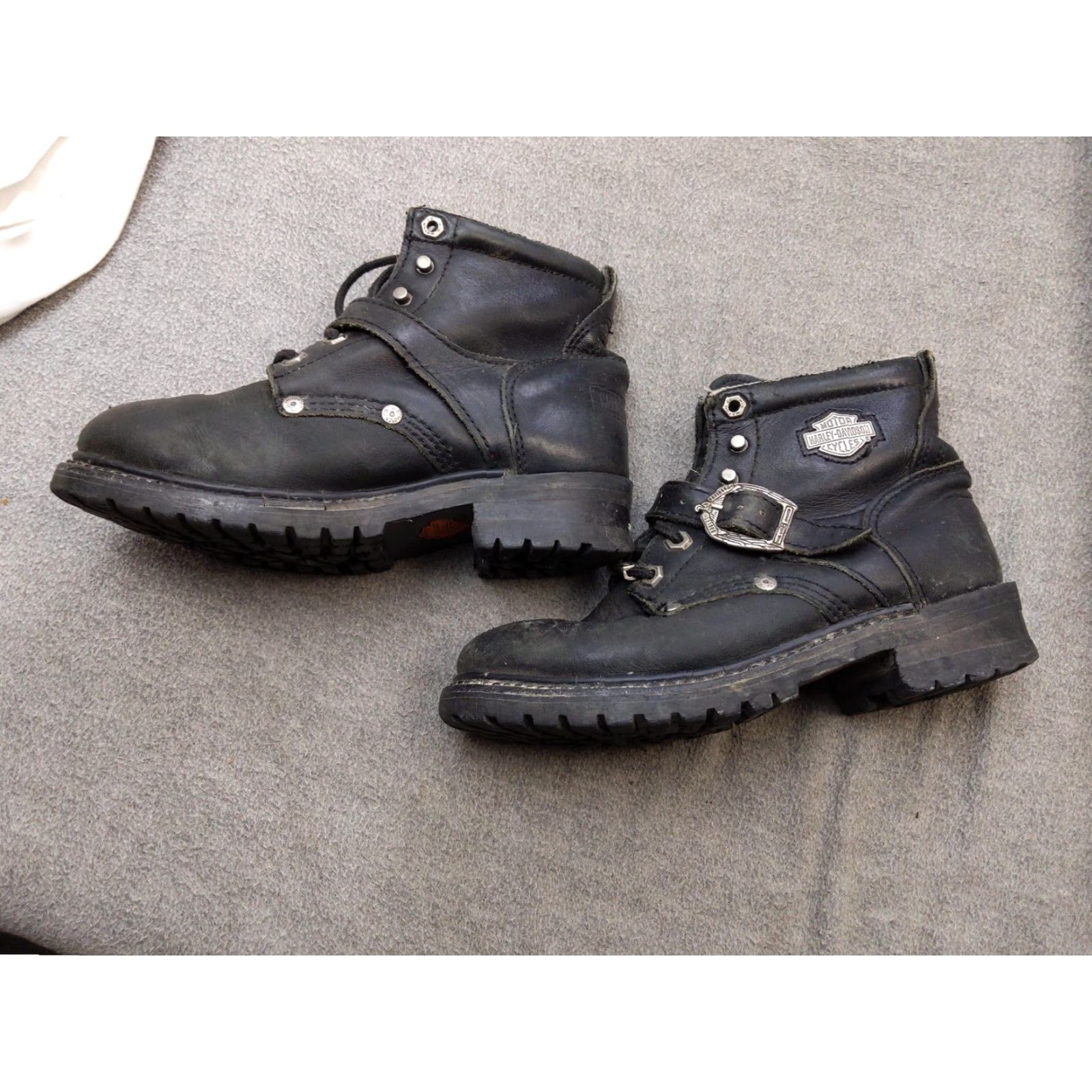 Harley Davidson Harley-Davidson Boots Mens 7.5 Black Leather Lace Up Biker Rubber Outsole Buckle Size US 8 / EU 41 - 5 Thumbnail