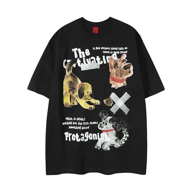 Japanese Brand Fashion men's cotton fun puppy cartoon print loose T-shirt Size US M / EU 48-50 / 2 - 1 Thumbnail