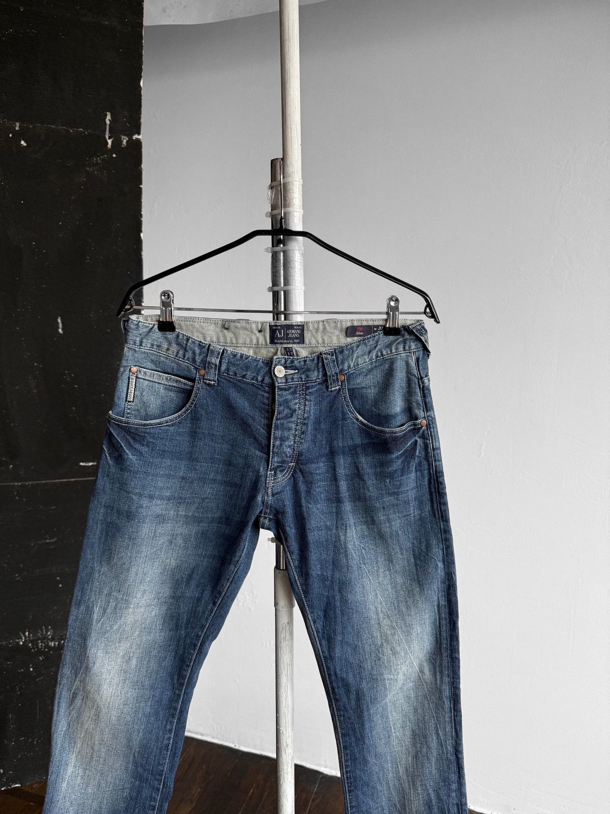 Armani × Emporio Armani Armani Mens Blue Denim Jeans Slim J08 Casual Button Closure Size US 31 - 2 Thumbnail