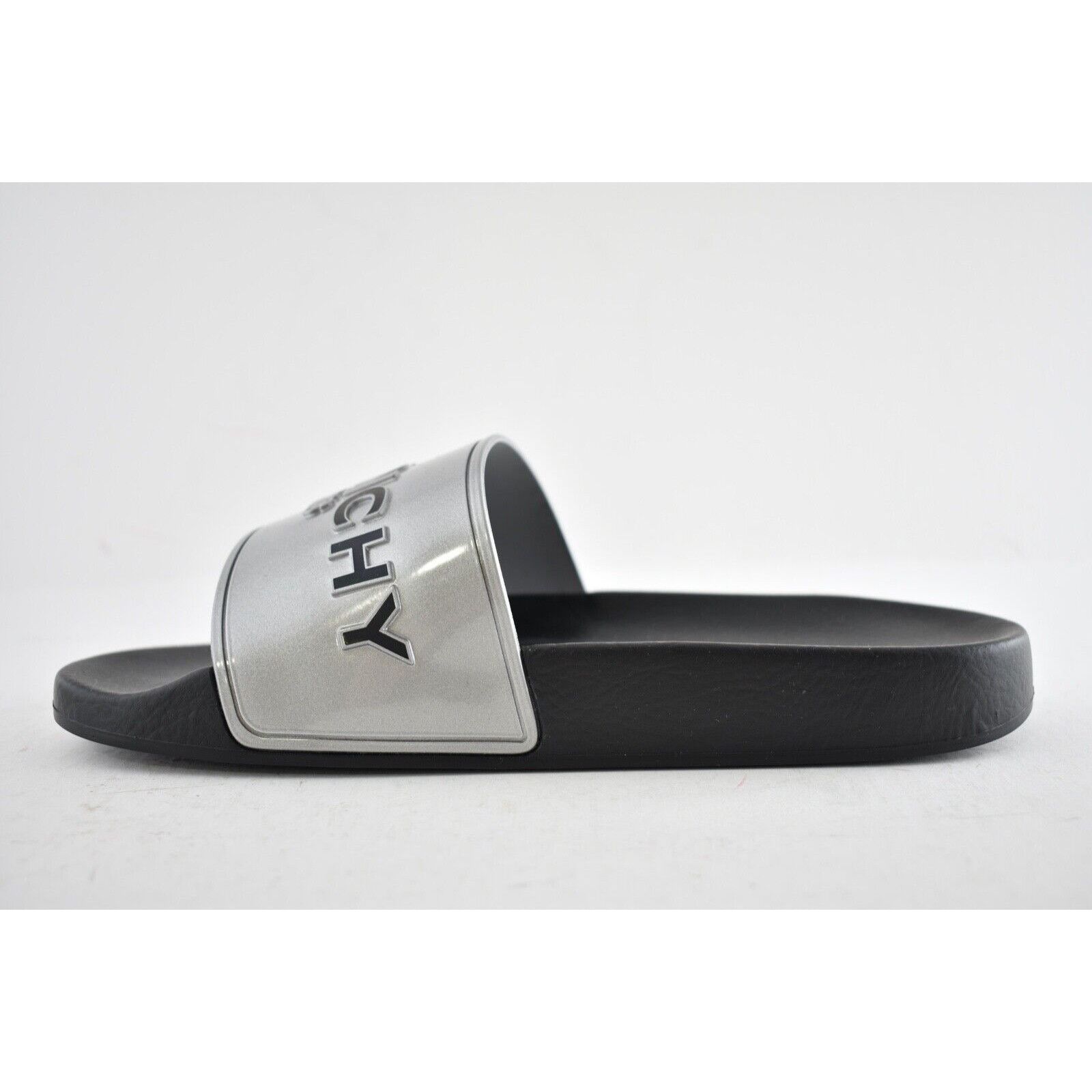 Givenchy Givenchy Silver Rubber Black Logo Print Slide On Pool Sandal Size US 8 / IT 38 - 9 Thumbnail