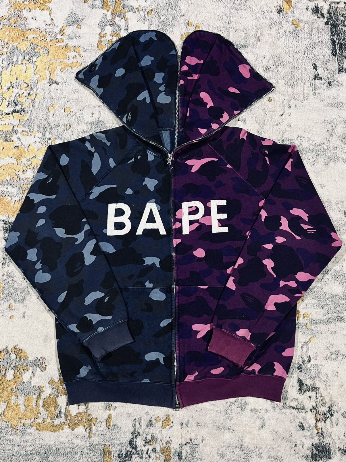 Bape Bape camo split full zip blue and purple hoodie distressed Size US L / EU 52-54 / 3 - 1 Thumbnail