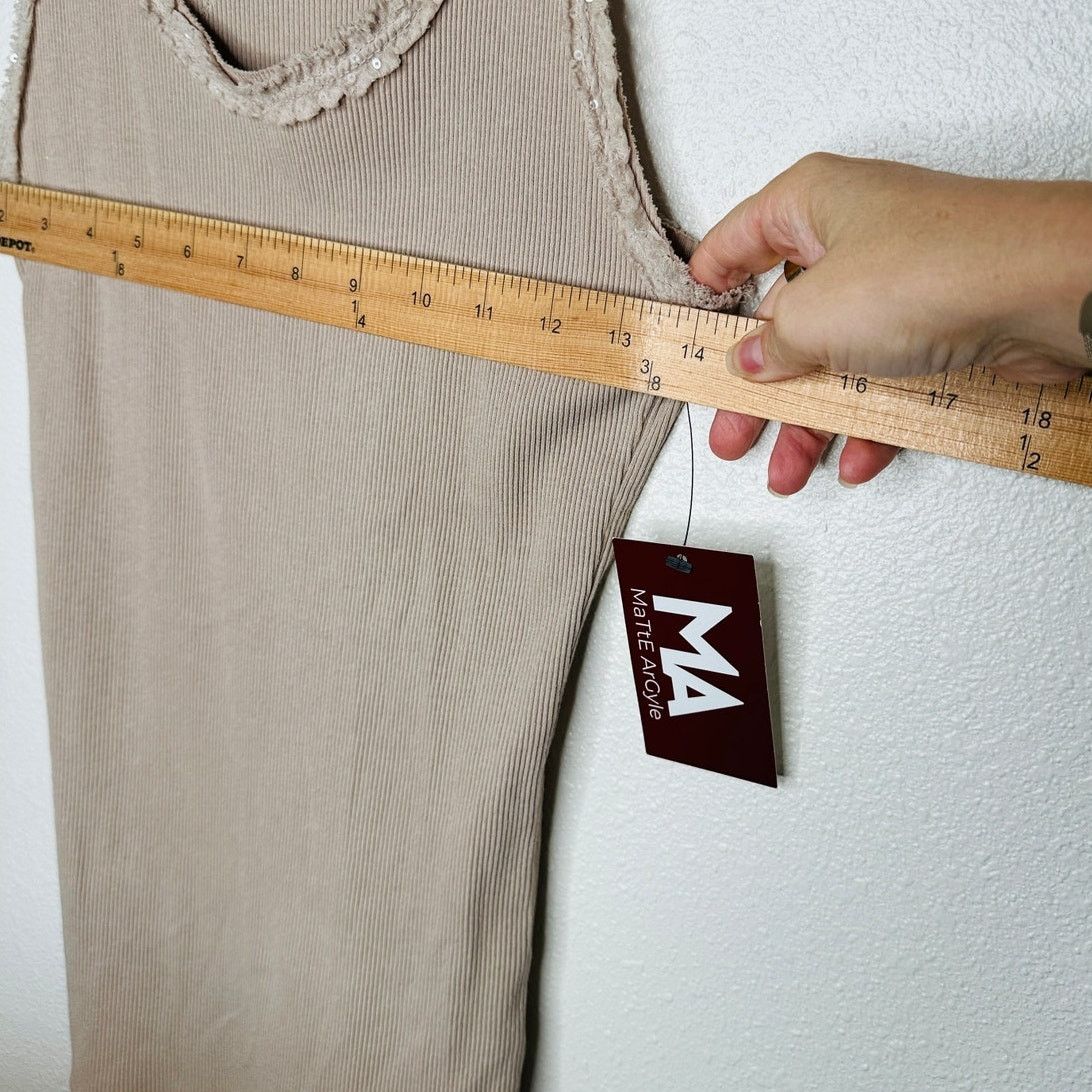Other NWT Dis Moi Tan Rib Knit Racer Back Lace Edging Tank Top Size S / US 4 / IT 40 - 9 Thumbnail