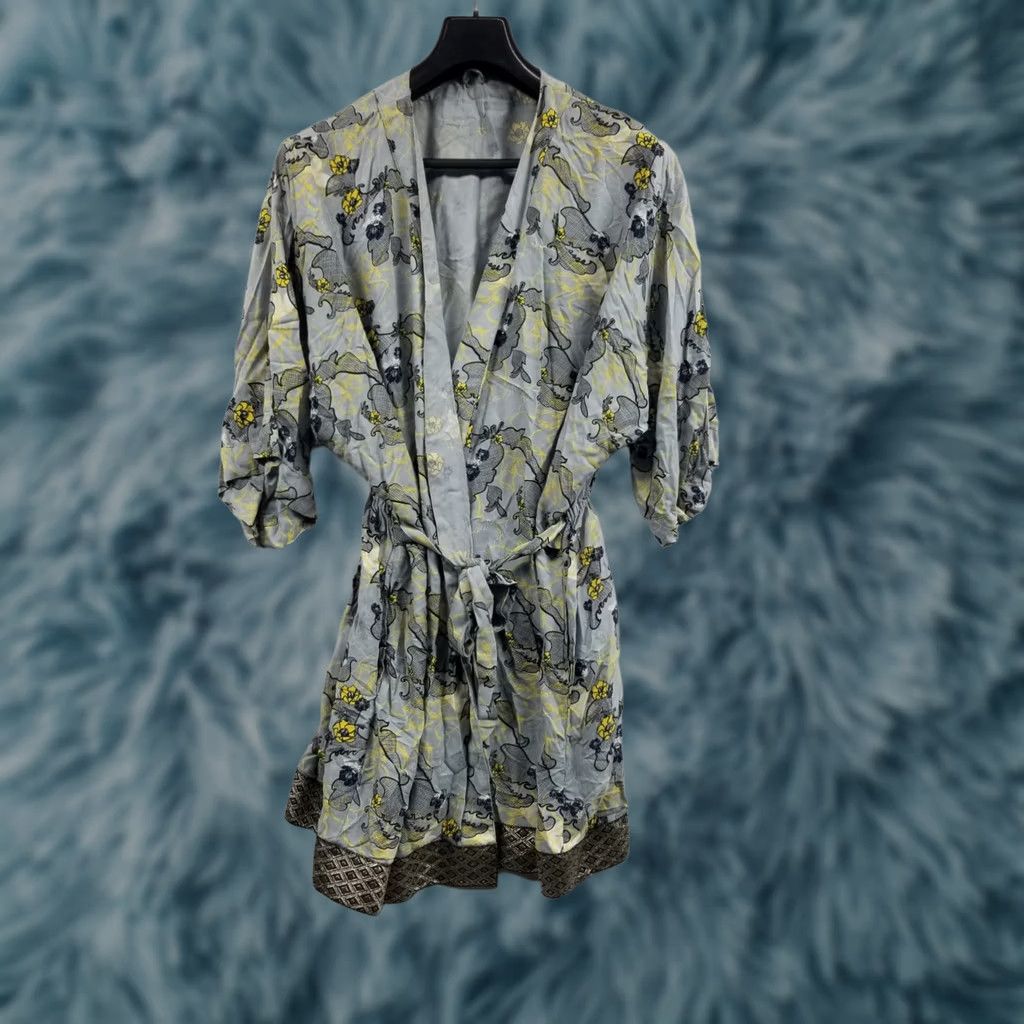 Vintage Sudara Punjammies Women Gray Yellow Kimono Robe M-L Size ONE SIZE - 1 Thumbnail