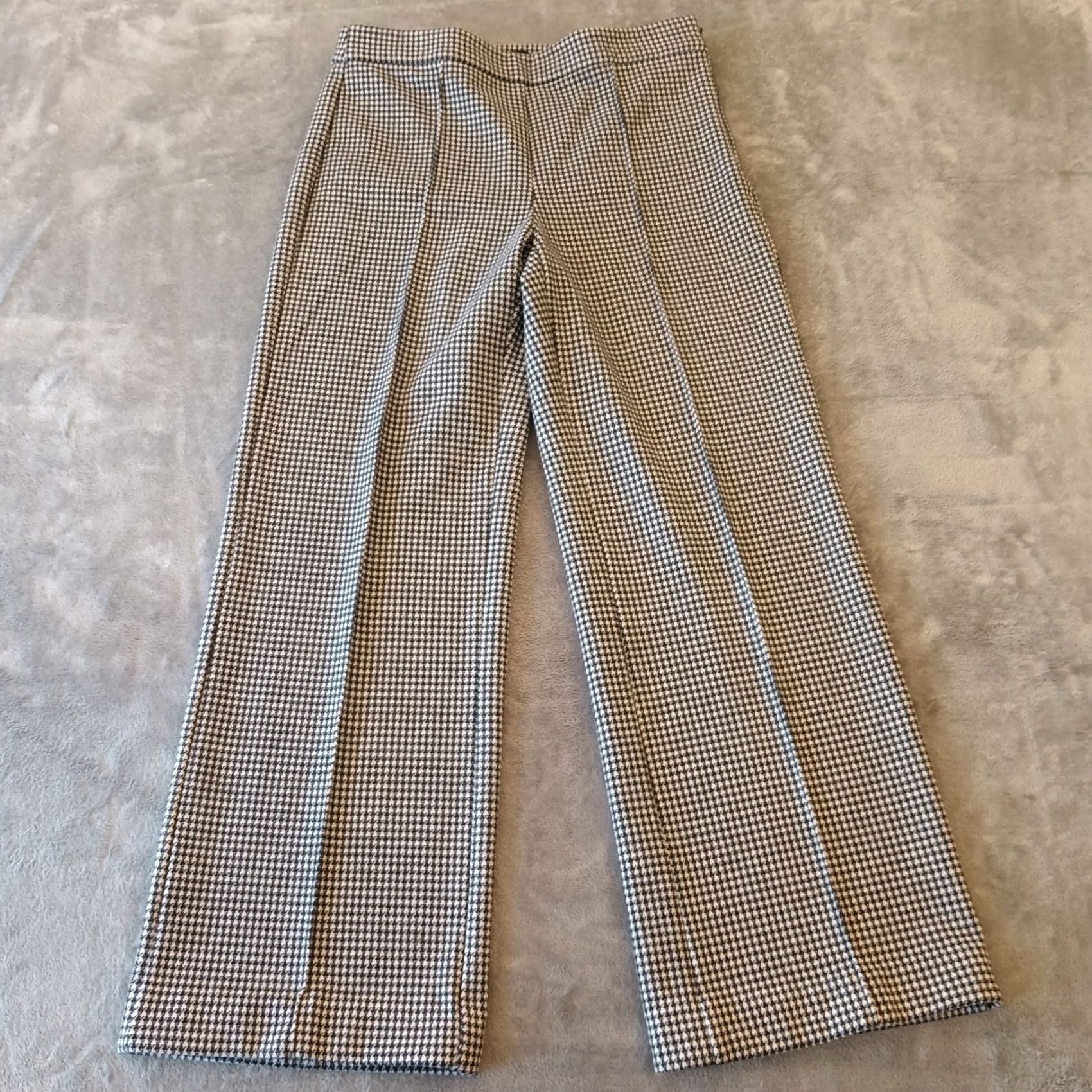 Ann Taylor Ann Taylor Dress Pants Womens Size 6 Black Houndstooth Side Zip Altered Hem Pants Womens Regular Straight 29in Inseam Black Size 28" / US 6 / IT 42 - 2 Thumbnail