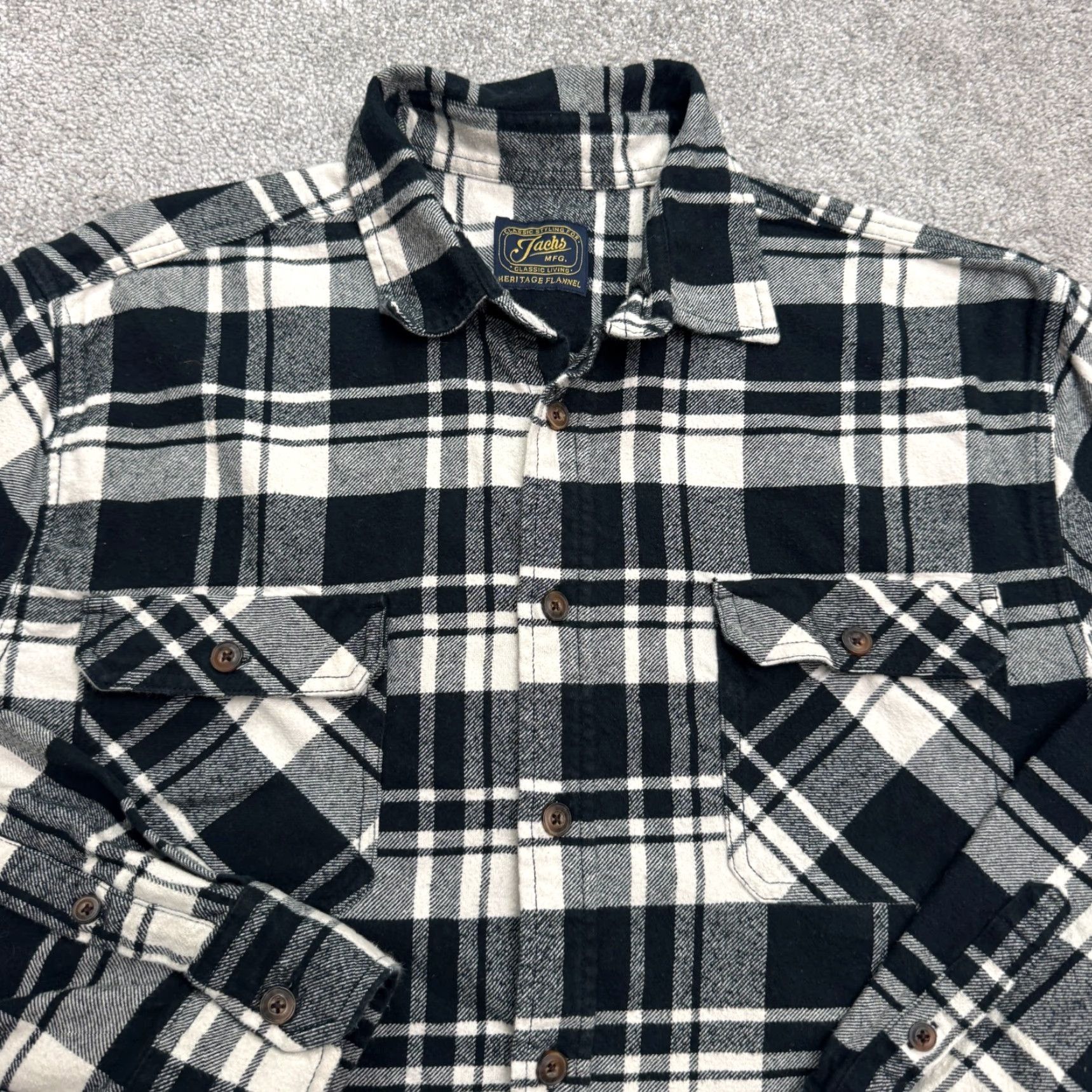 Vintage JACHS Heritage Plaid Flannel Button-Down Shirt Men 2XL Black White Cotton Casual Size US XXL / EU 58 / 5 - 3 Thumbnail