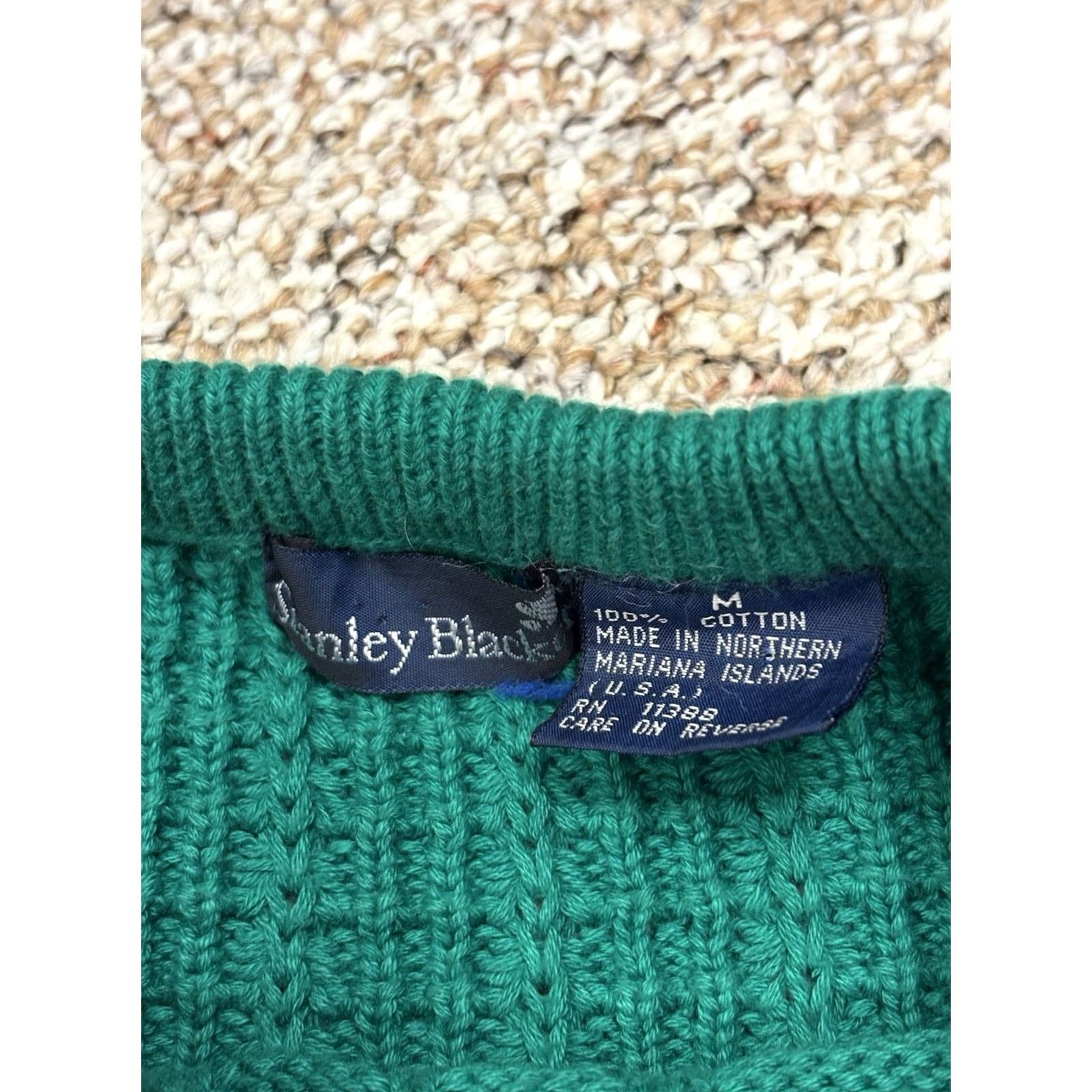 Vintage VINTAGE Stanley Blacker Sweater Knit 100% Cotton Crew Neck Long Sleeve Blue Green Mens M Regular 90s Classic Pullover Front Size US M / EU 48-50 / 2 - 6 Thumbnail