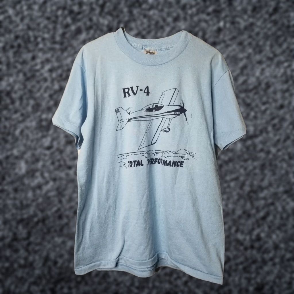 Vintage VINTAGE Oneita Airplane Shirt Men L Blue 1980s RV4 RV-4 Single Stitch Made in USA Mens Size US L / EU 52-54 / 3 - 1 Thumbnail
