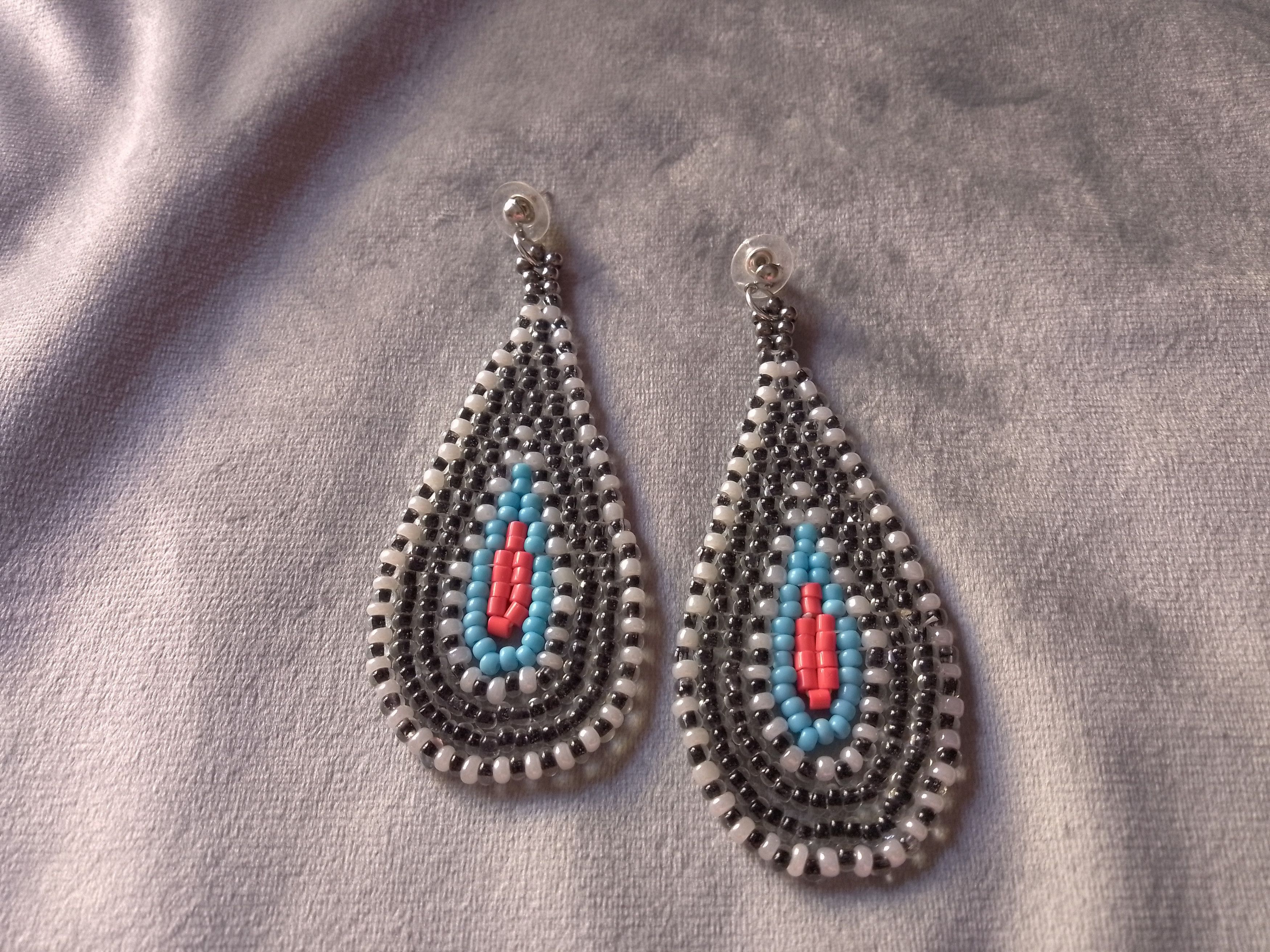 Handmade Earrings Extra Long Ethnic Style Black Teardrop Shape Size ONE SIZE - 1 Thumbnail