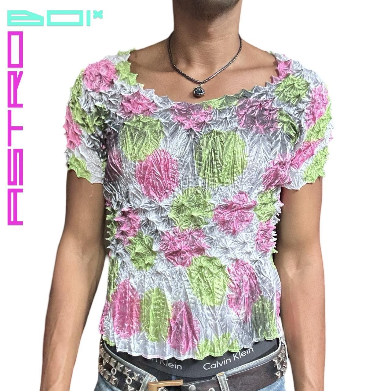 Other ASTROBOI Pink & Green Airbrushed Popcorn Pleated Top Size ONE SIZE - 1 Thumbnail