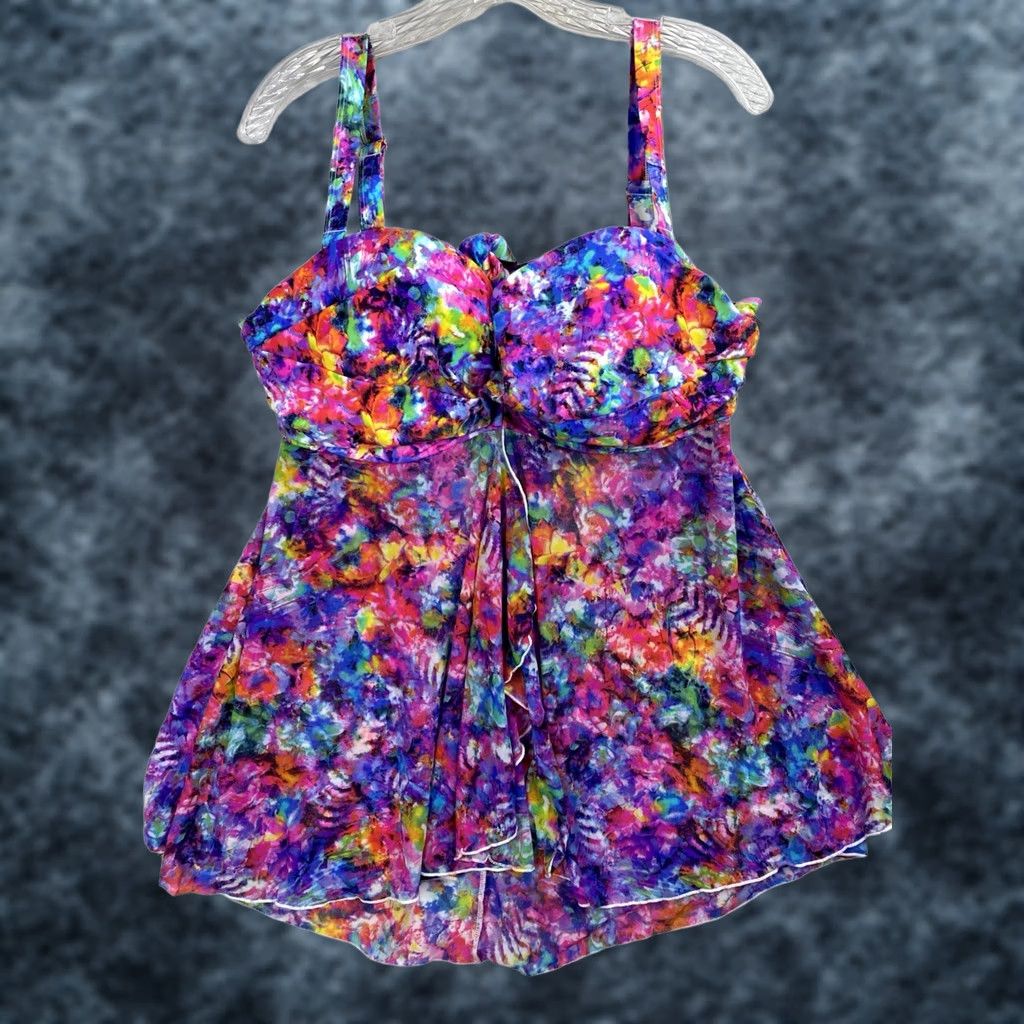Swims Smart & Sexy Tankini Top Womens Tankini 38D Multicolor Tie Dye Underwire Beach Swimwear Adjustable Padded Size XS / US 0-2 / IT 36-38 - 1 Thumbnail