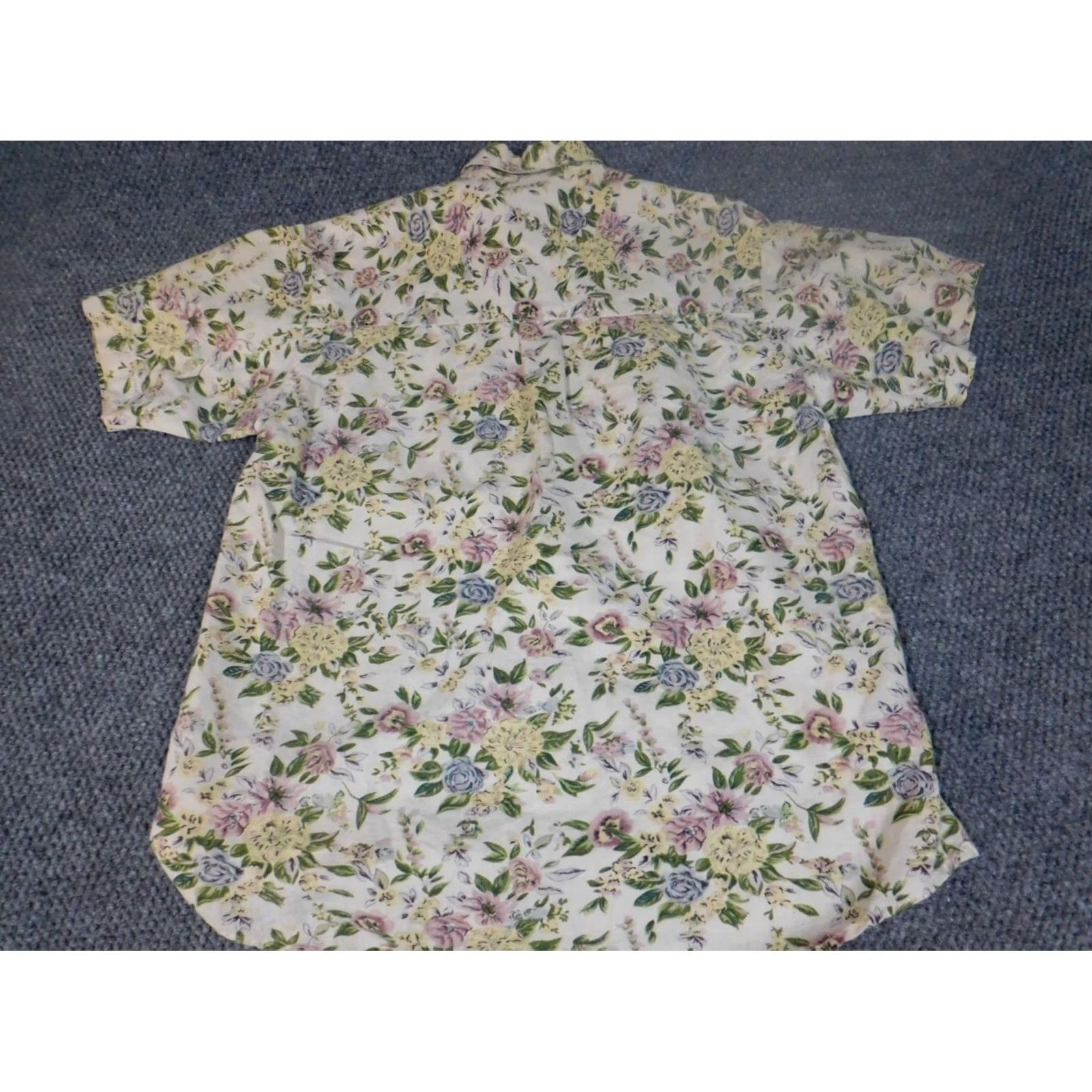 Vintage Carolina Colours Womens Blouse S Yellow Floral Short Sleeve Button Crew Neck Cotton Linen Casual Size S / US 4 / IT 40 - 7 Thumbnail