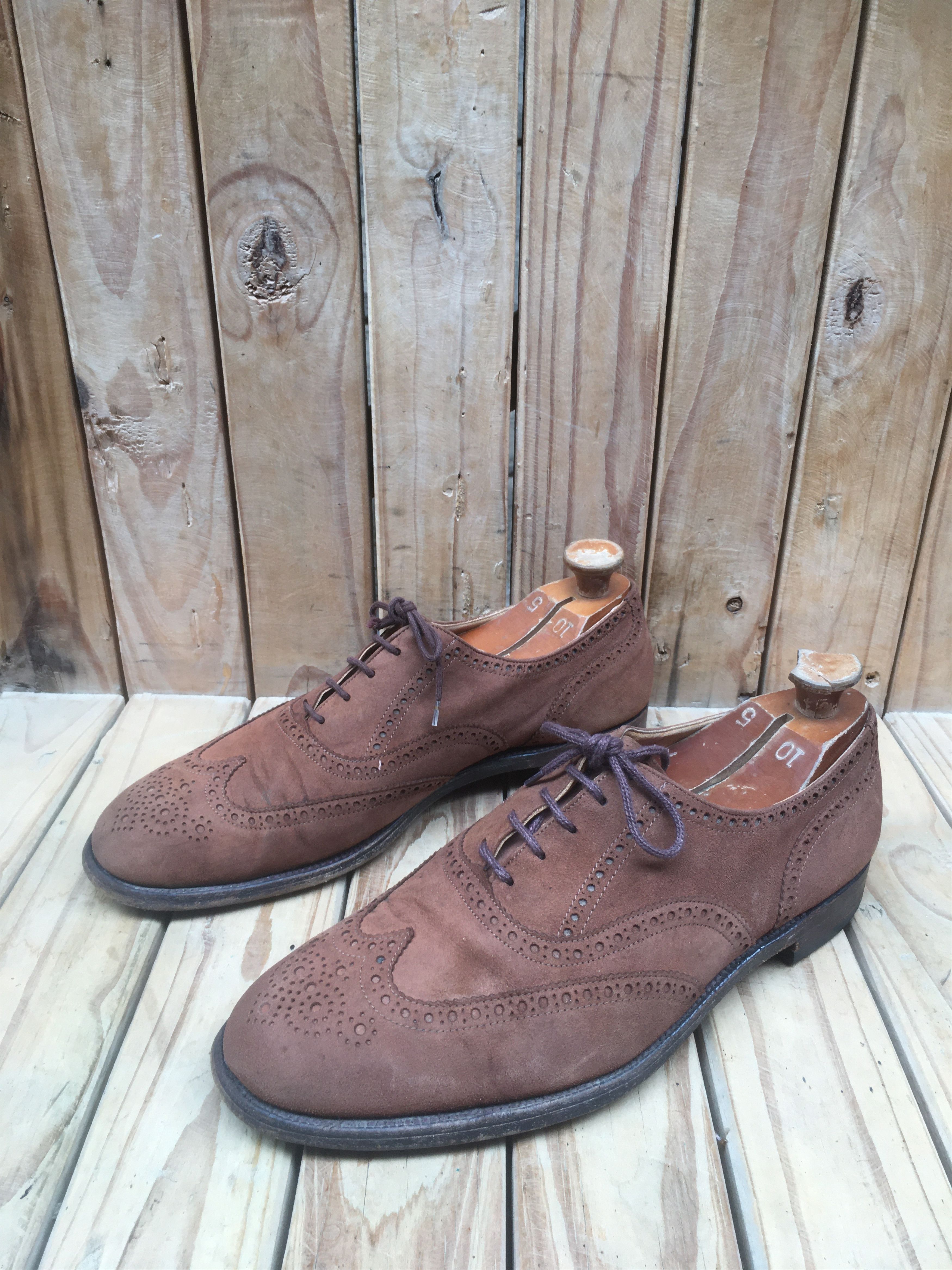 Tricker's Trickers Full Wing Tip suede Brown Mens Dress Shoes USA 11 Size US 11 / EU 44 - 12 Thumbnail