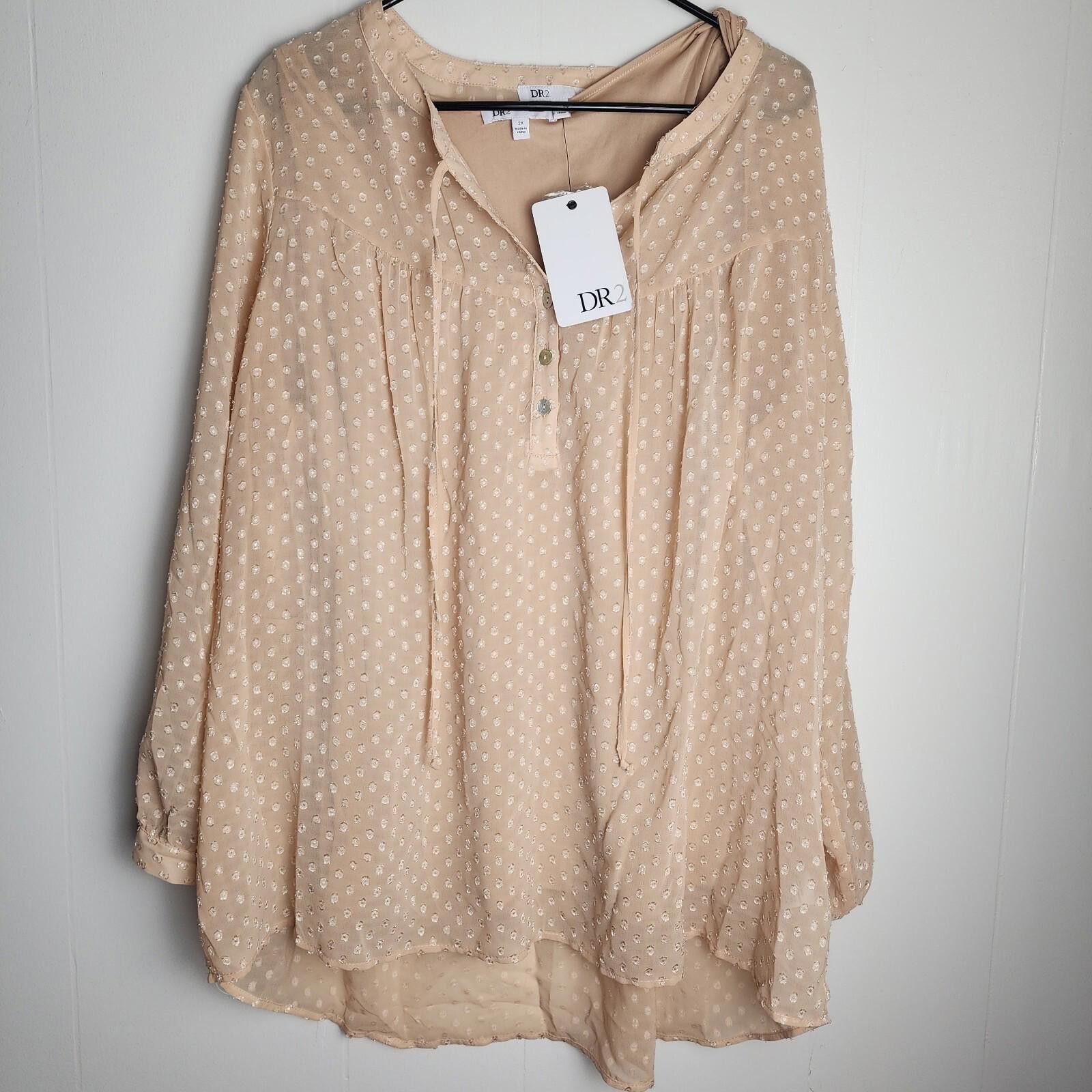 Other DR2 by Daniel Rainn Blouse Size 2X Champagne Long Sleeve NWT Size XXL / US 16-18 / IT 52-54 - 2 Thumbnail