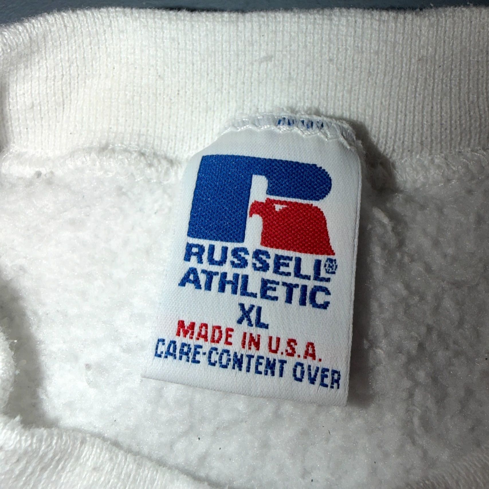 Russell Athletic VINTAGE Russell Athletic Sweatshirt XL White Crewneck 90s Men Pullover Cotton Graphic Print Logo All Seasons Size US XL / EU 56 / 4 - 4 Thumbnail