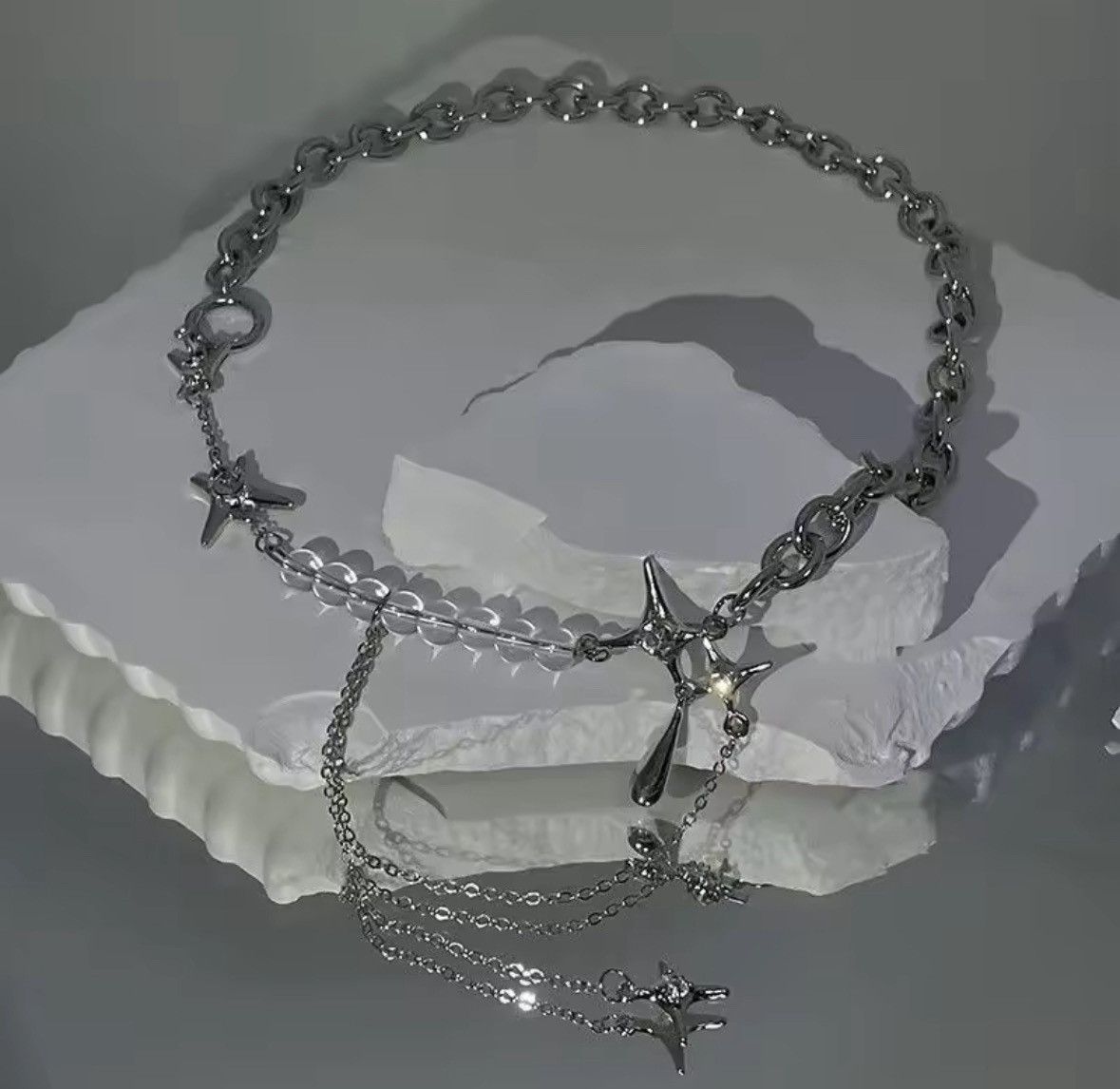 Other Silver Color Stars Water Drop Chains Transparent Beaded Size ONE SIZE - 1 Thumbnail