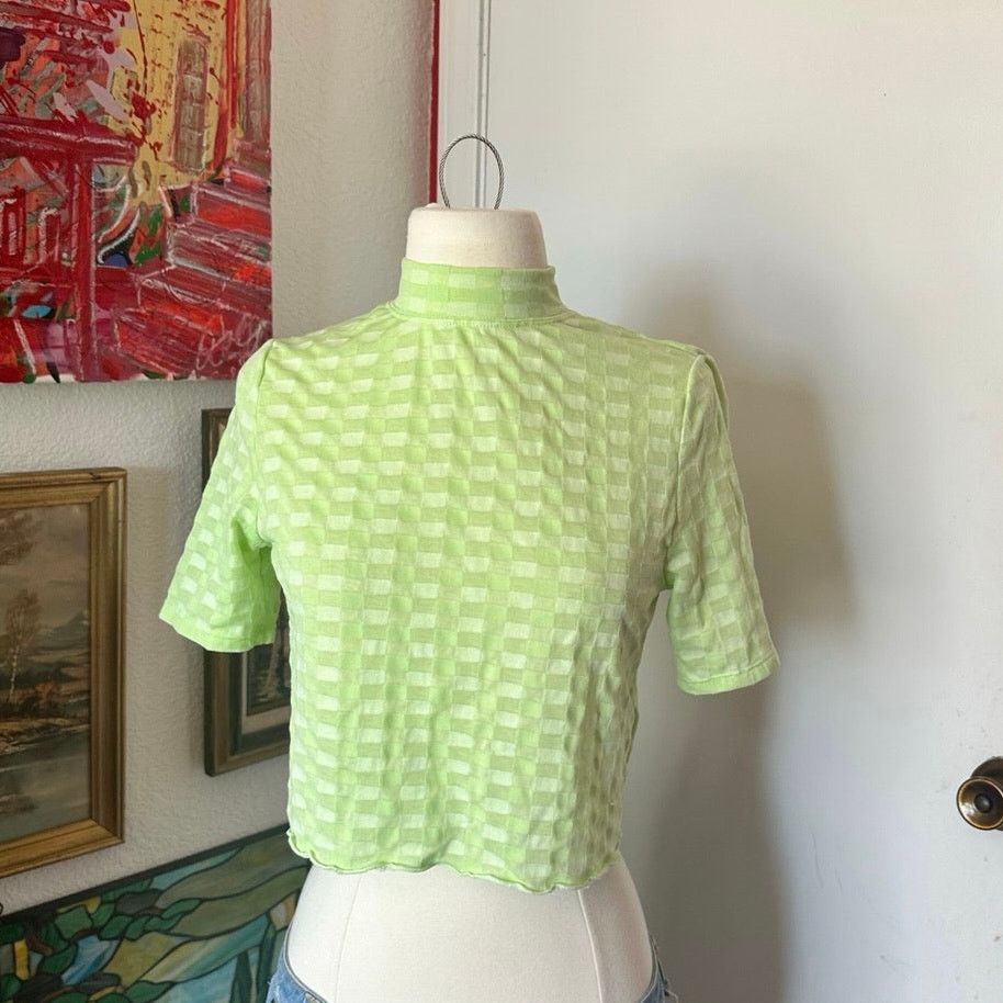 Free People free people green white checkered turtleneck crop top Size XS / US 0-2 / IT 36-38 - 1 Thumbnail