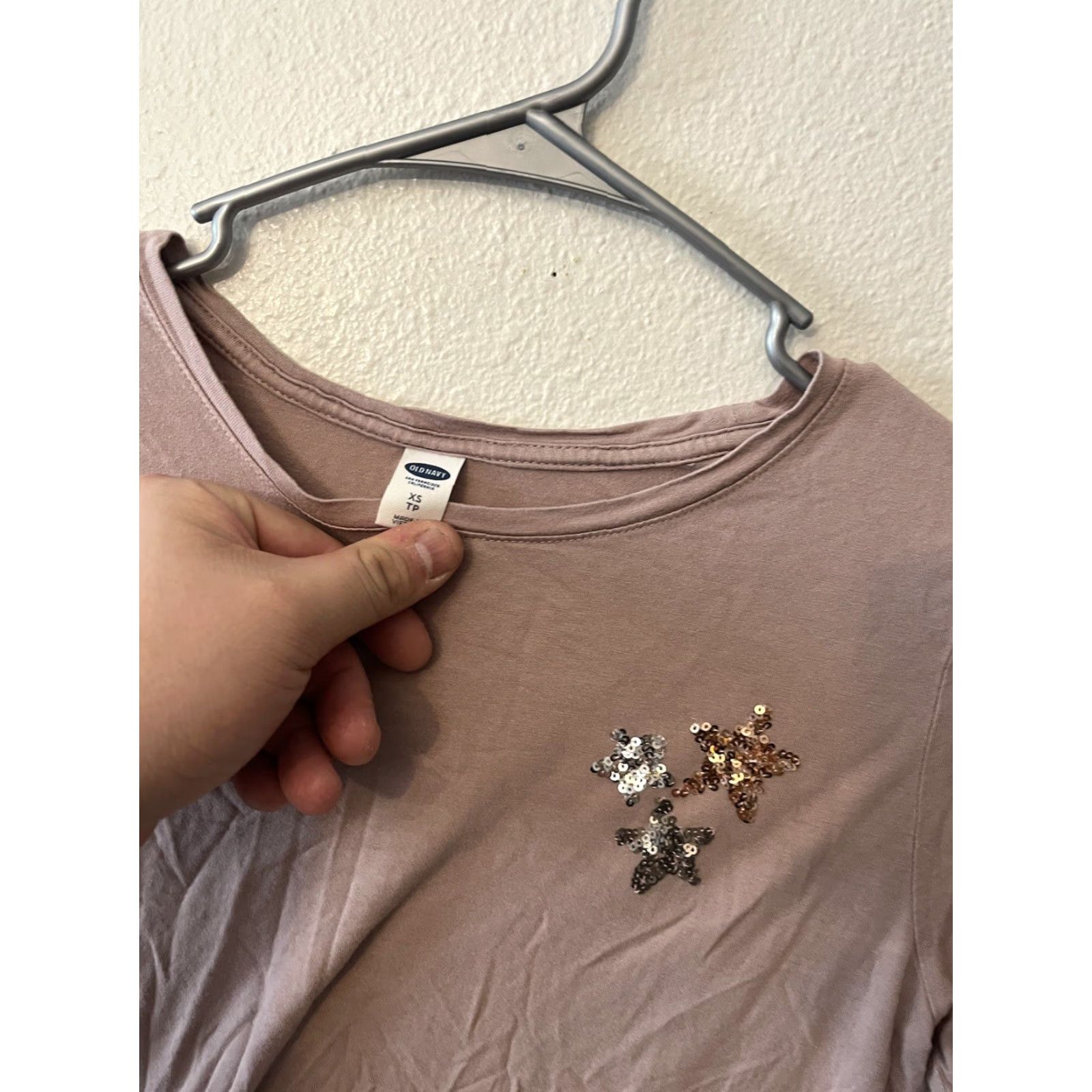 Old Navy VINTAGE Old Navy Stars Cotton T-Shirt Women's XS Light Pink Basic Crew Neck Short Sleeve Size XS / US 0-2 / IT 36-38 - 3 Thumbnail