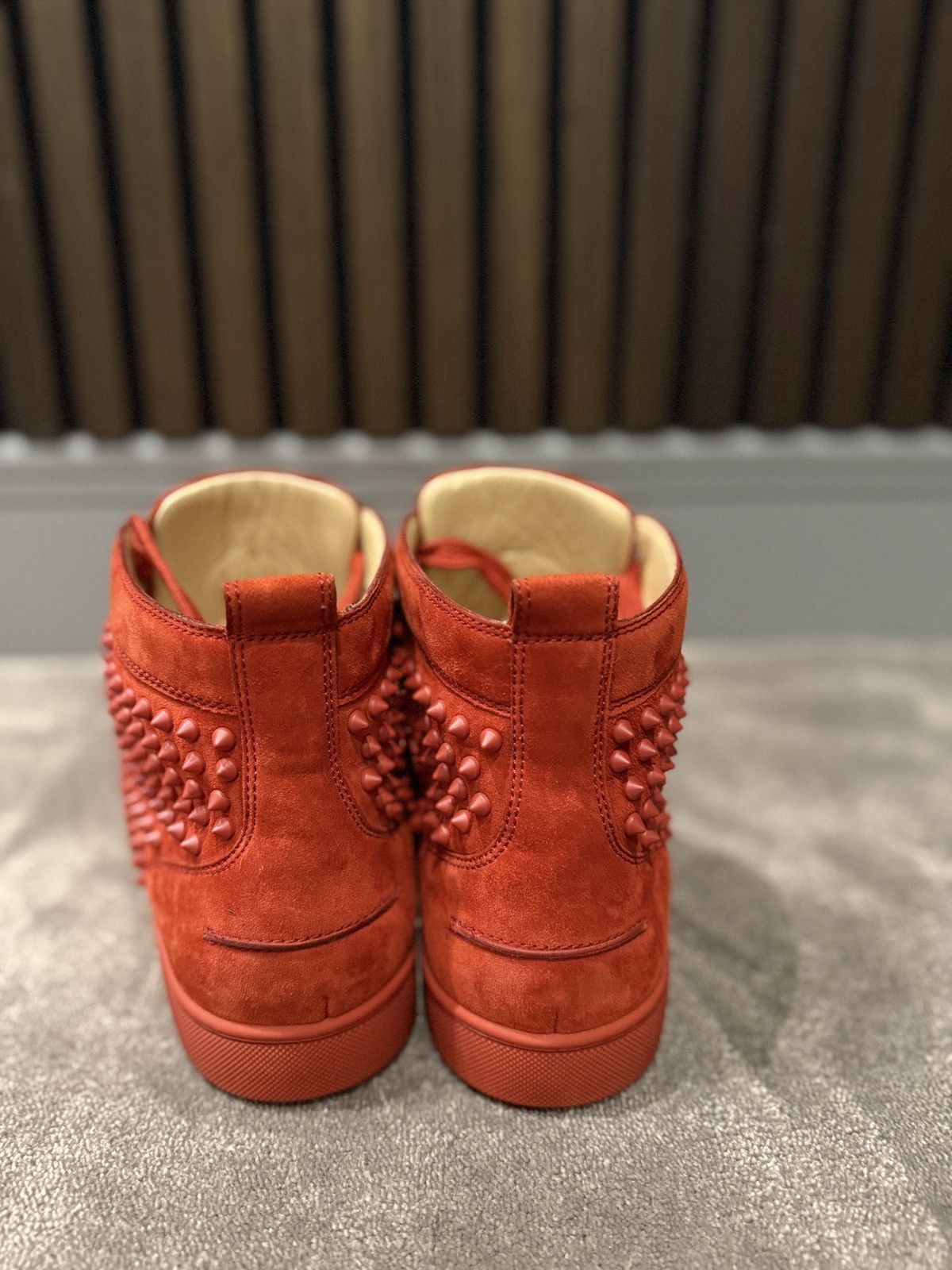 Christian Louboutin Christian Louboutin Red Suede Louis Spikes High Top Sneakers Size US 11 / EU 44 - 14 Thumbnail