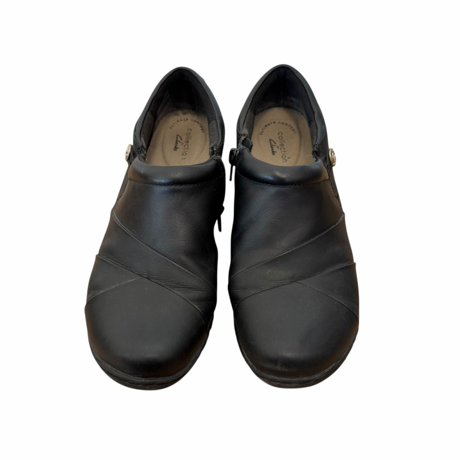 Clarks Clarks Black Leather Channing Ann Slip On Loafers Sz 8W Size US 8 / IT 38 - 3 Thumbnail