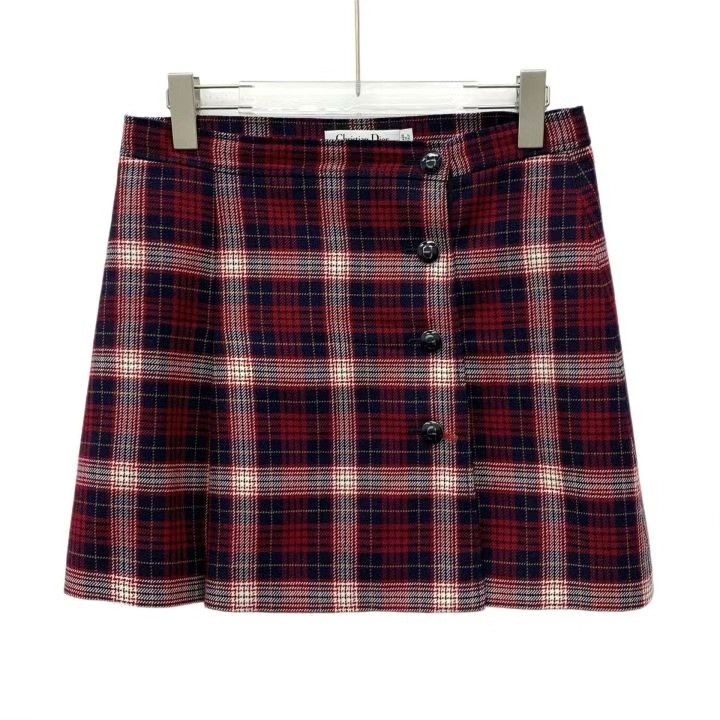Dior Christian Dior Dark Red Plaid Wool Mini Skirt Size 36" / US 14 / IT 50 - 1 Thumbnail