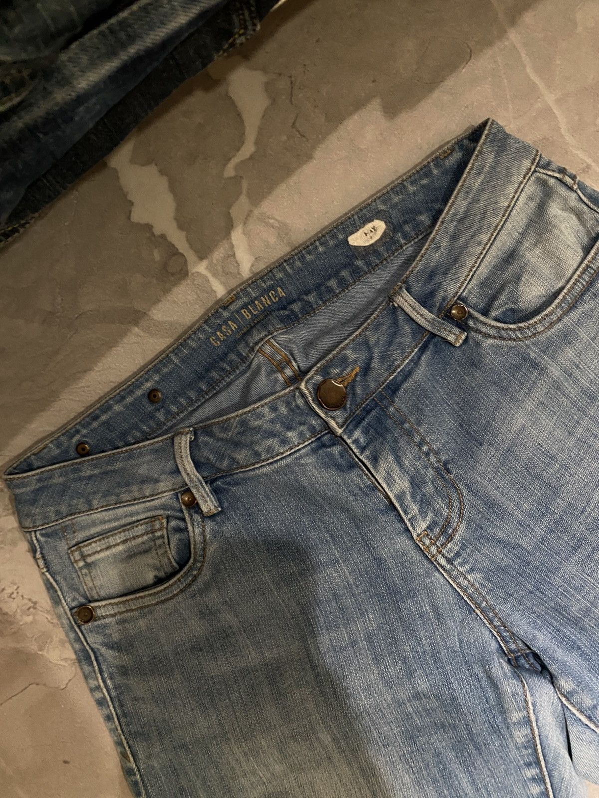 Japanese Brand 00s Archive Flared Jeans Uneven Wash Grunge Tokyo Size US 31 - 3 Thumbnail