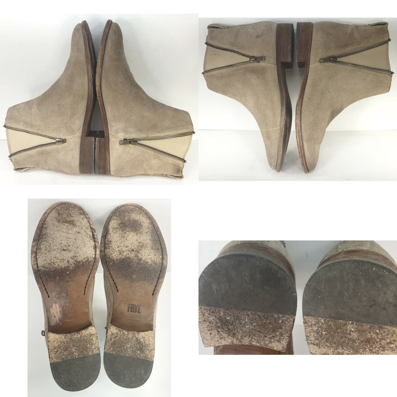 Frye Frye Carly Ankle Boots TAUPE GREY BEIGE Beige Leather 9.5M Zip Boots Womens Car Theme Low Heel/Booties Size US 10 / IT 40 - 8 Thumbnail