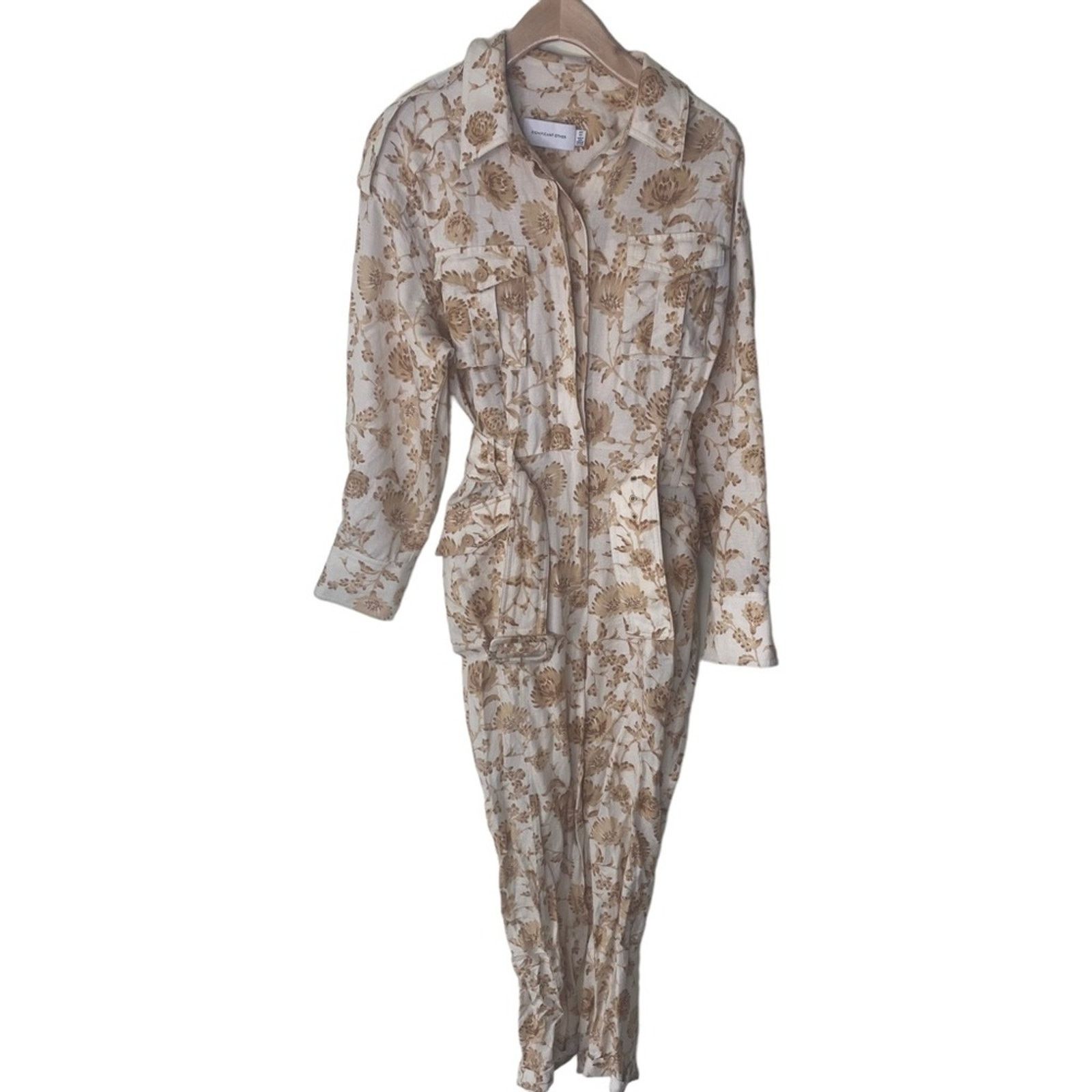 Anthropologie SIGNIFICANT OTHER Aphrodite Belted Jumpsuit Linen Blend Size 27" / US 4 / IT 40 - 6 Thumbnail