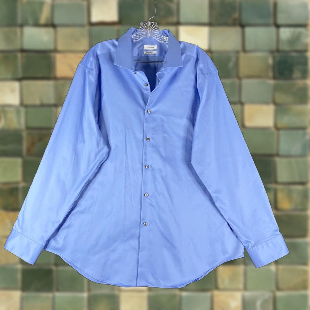 Calvin Klein Calvin Klein Slim Fit Stretch Long Sleeve Dress Shirt Mens Blue 34 Regular Size 34R - 1 Thumbnail