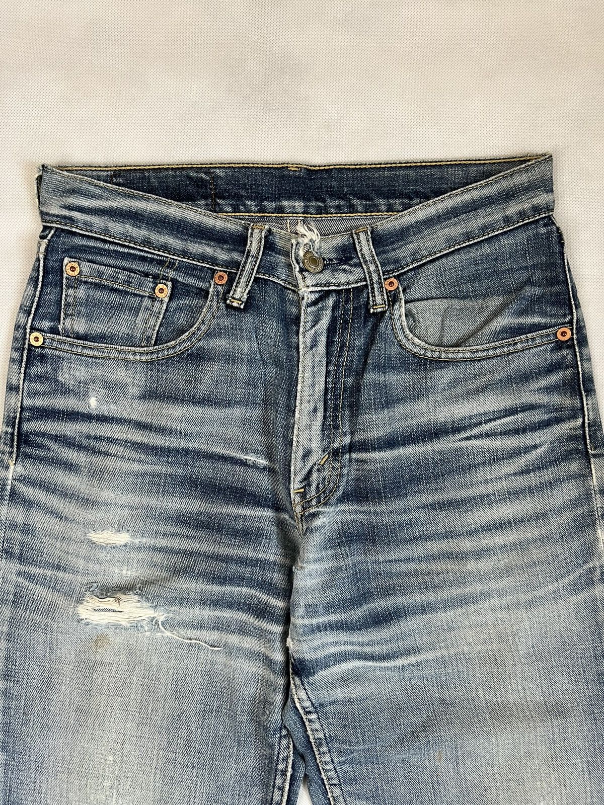 LVC × Levi's Vintage Clothing Vintage 90's Levis Distressed And Aging Karakuri Denim Size US 29 - 3 Thumbnail