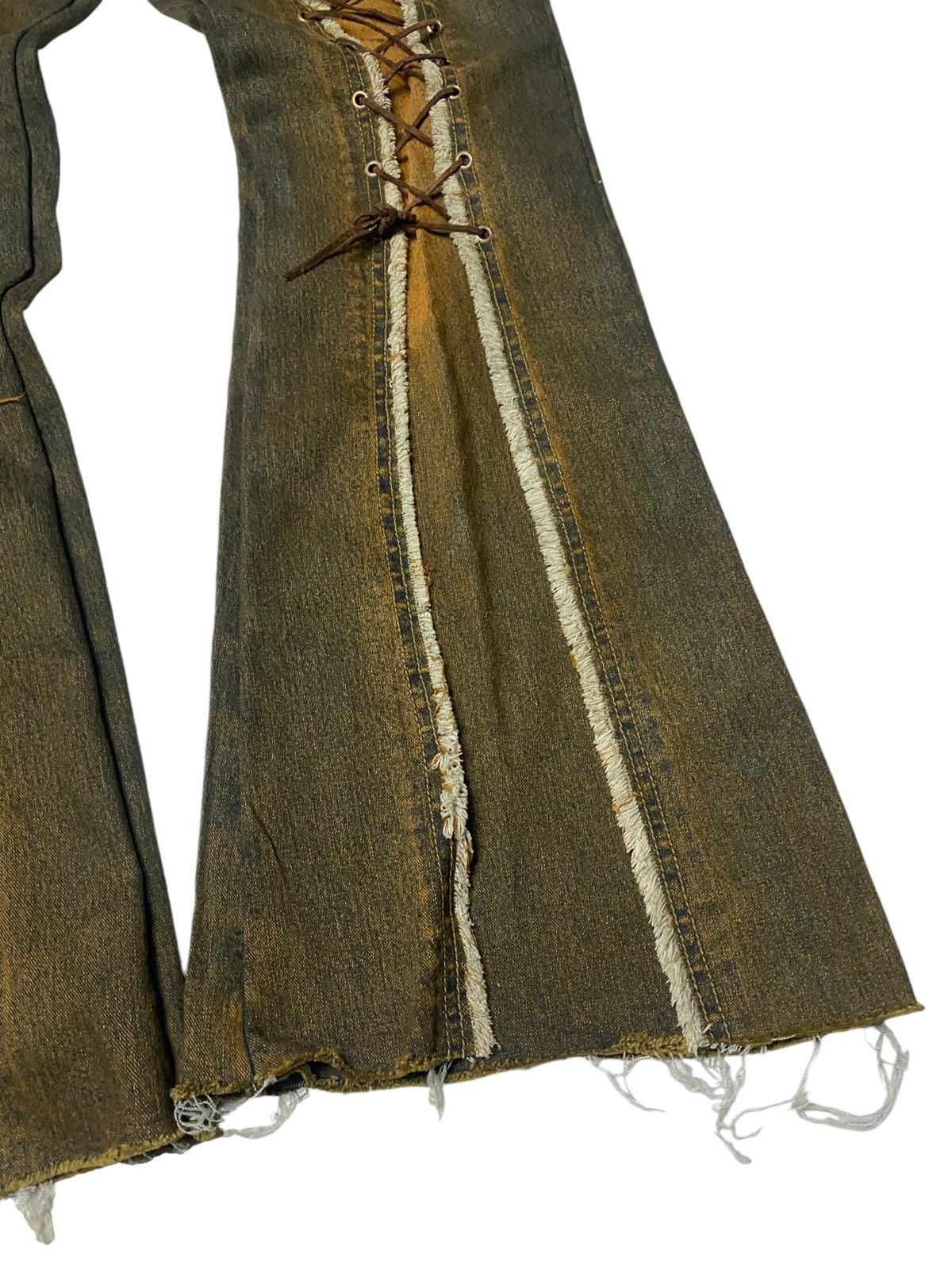 If Six Was Nine × Japanese Brand × Tornado Mart 2000's Xin Miao Mudwash Laced Up Fringe Flared Jeans Size US 29 - 5 Thumbnail