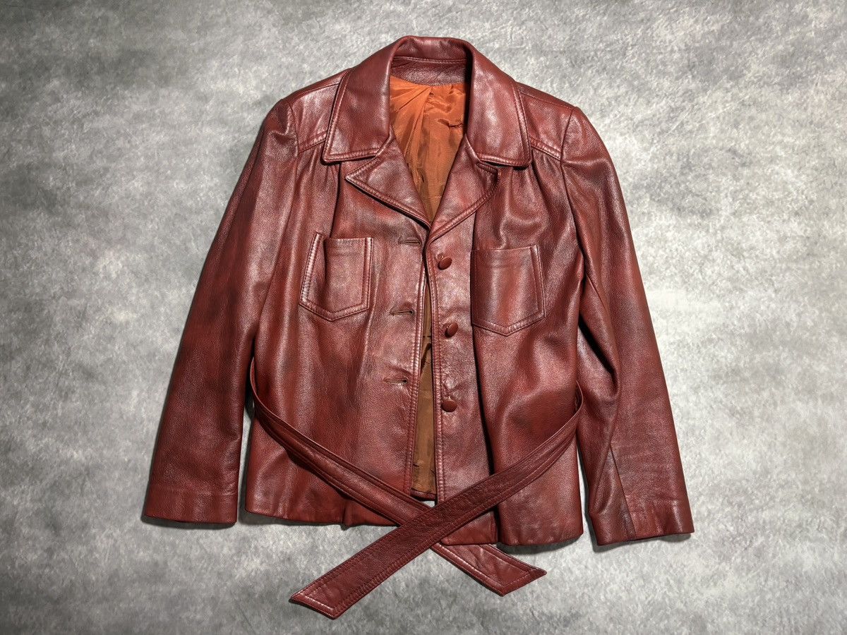 Vintage 70s Vintage Leather Jacket Belted Cropped Red Olympic Womens Size XXL / US 16-18 / IT 52-54 - 21 Thumbnail