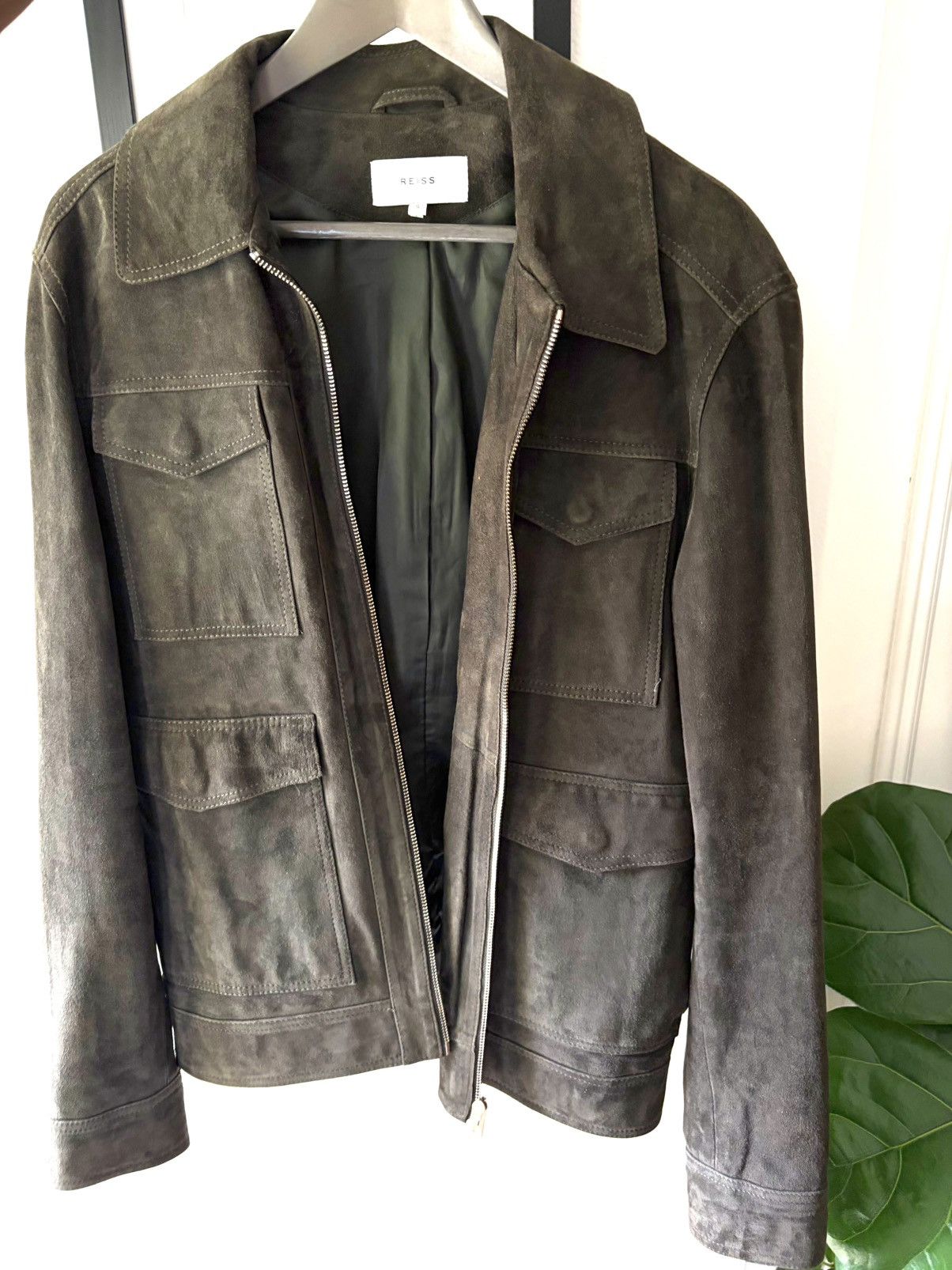 Reiss Green Suede 100% Goat Leather Trucker Jacket Size US S / EU 44-46 / 1 - 1 Thumbnail