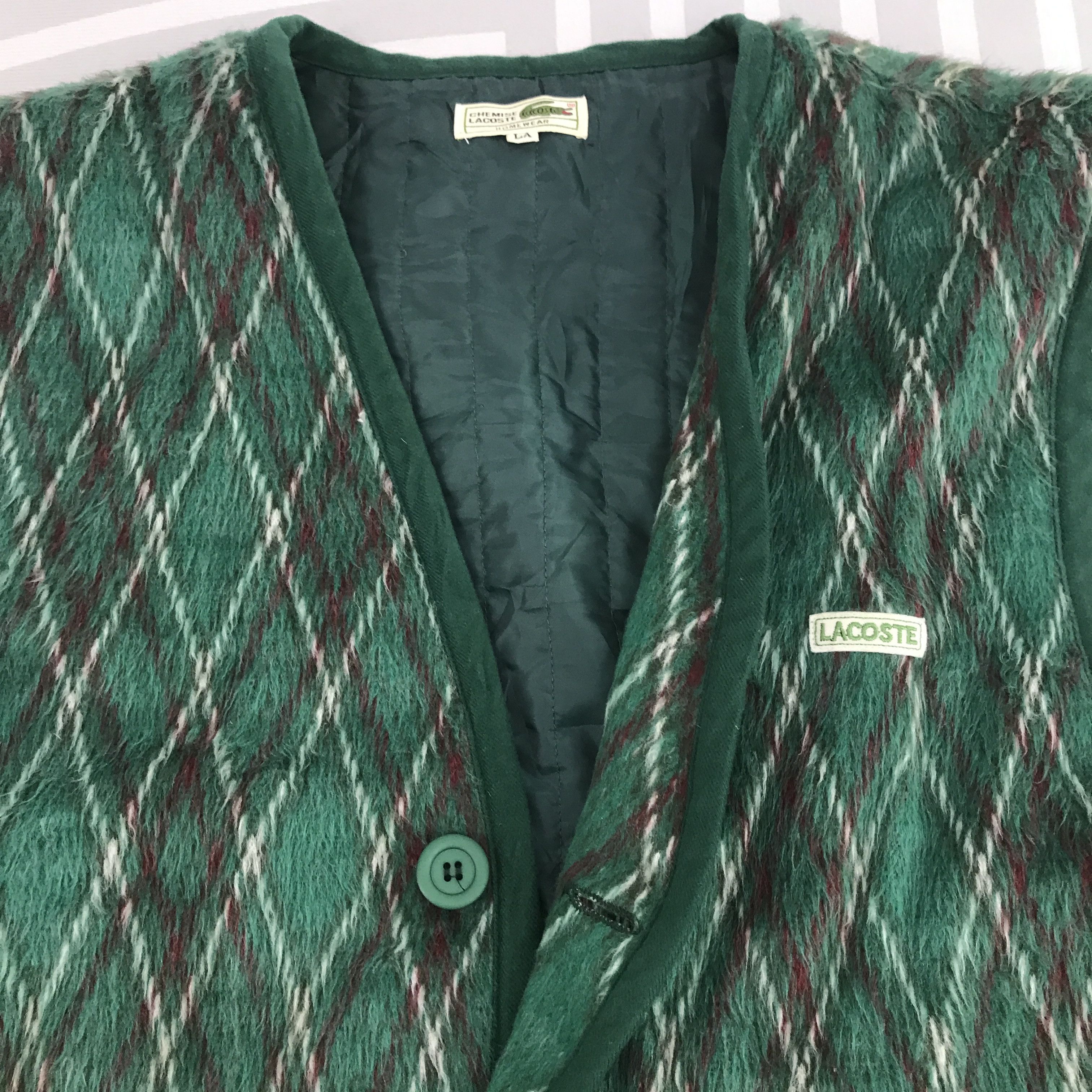Lacoste × Vintage Vintage Lacoste Button up vest Wool Green Vest Size US L / EU 52-54 / 3 - 4 Thumbnail