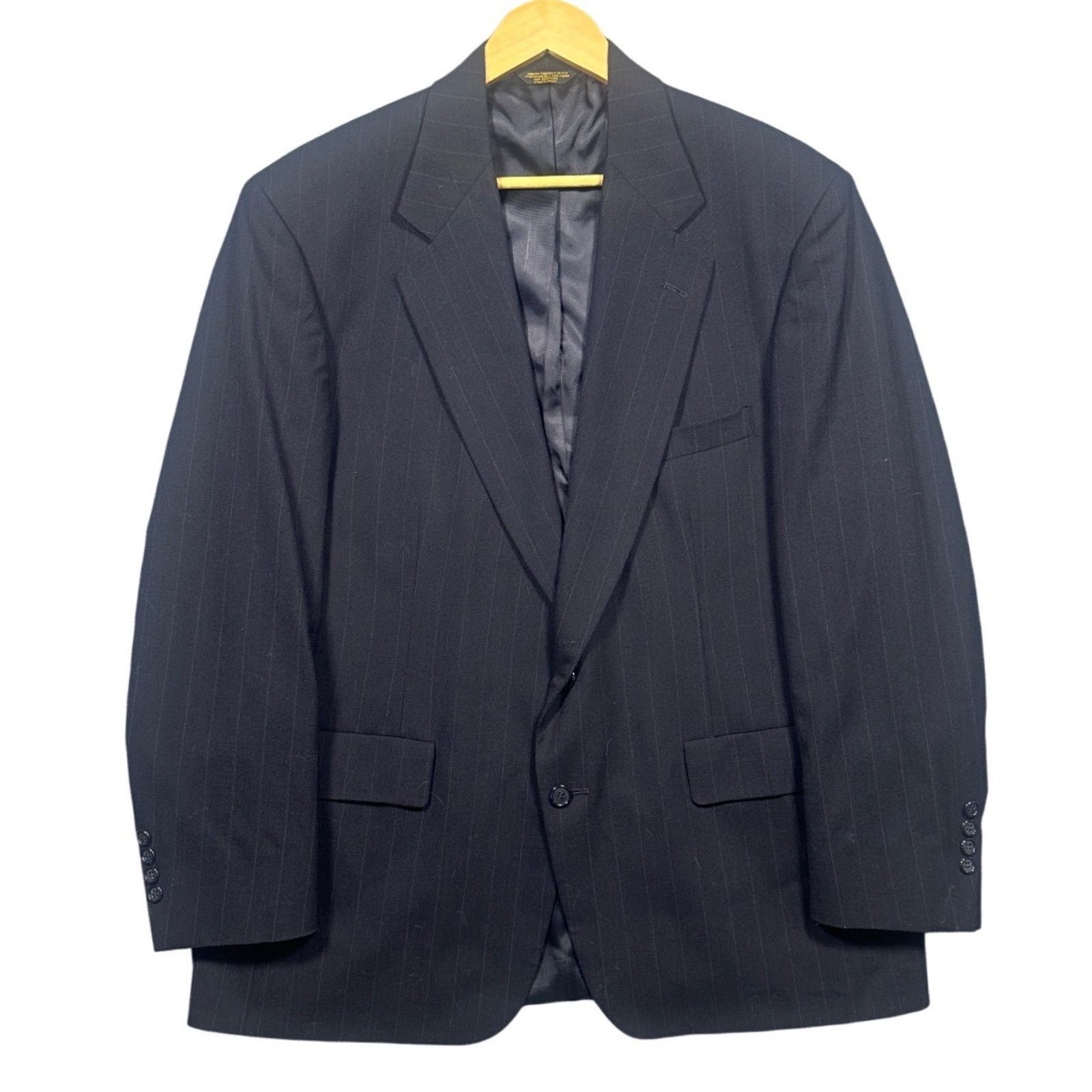 Tom James Tom James Men's 44R Navy Blue Pinstripe 100% Wool Blazer Size 44R - 1 Thumbnail