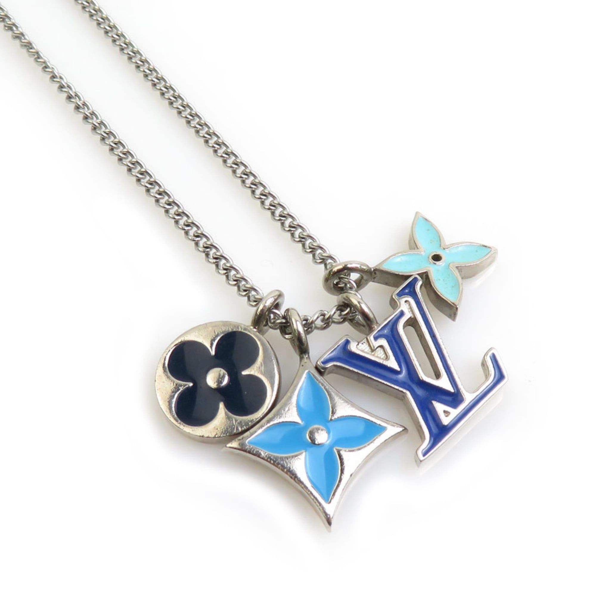 Louis Vuitton LV Instinct Metal Enamel Necklace Pendant in Silver and Blue Men's M00917 Free Shipping e61538i