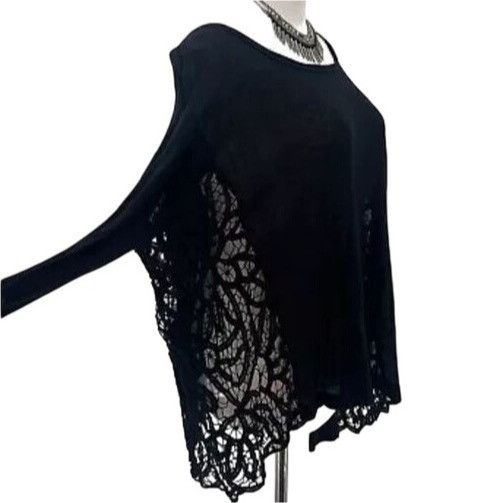 Free People NWT Free People Black Lace Inset Slouchy Linen Blend Top | B Size S / US 4 / IT 40 - 5 Thumbnail