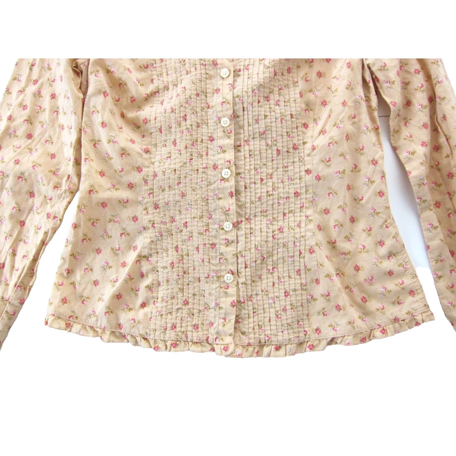 Tommy Hilfiger Tommy Hilfiger Cotton Pink Floral Blouse Small Long Sleeve Button Collar Pleated Ruffle Casual 90s Womens blouse Size S / US 4 / IT 40 - 5 Thumbnail