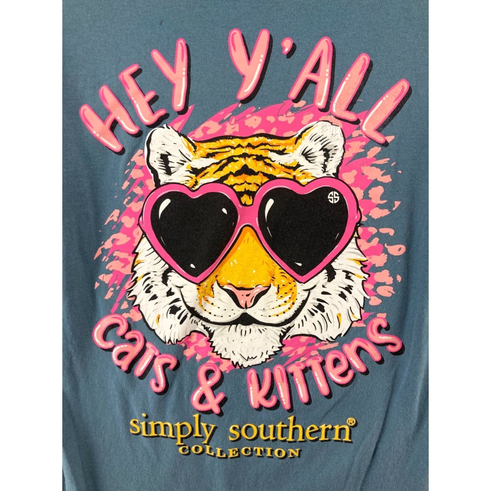 Vintage Simply Southern Shirt Small Blue Cars and Kittens Long Sleeve Preppy Women Size S / US 4 / IT 40 - 2 Thumbnail