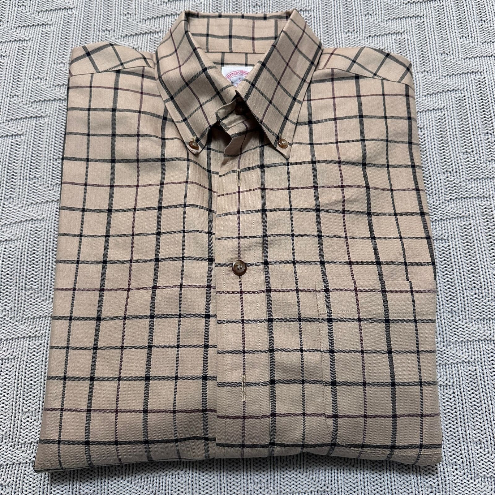 Brooks Brothers beige plaid button down