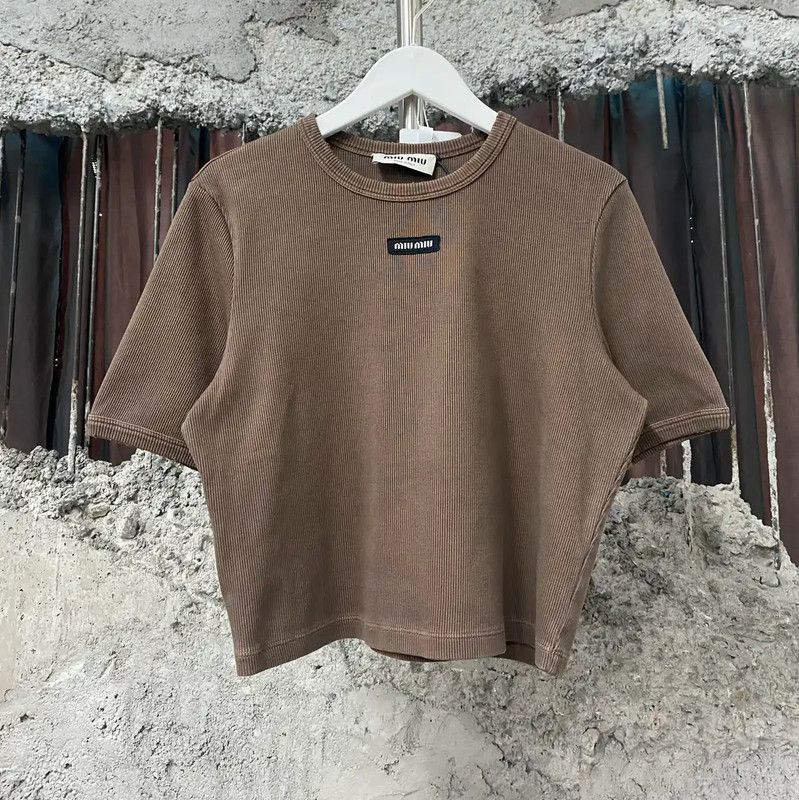 Miu Miu Miu Miu Beige Summer Short Sleeve T-Shirt 0089 Size L / US 10 / IT 46 - 1 Thumbnail