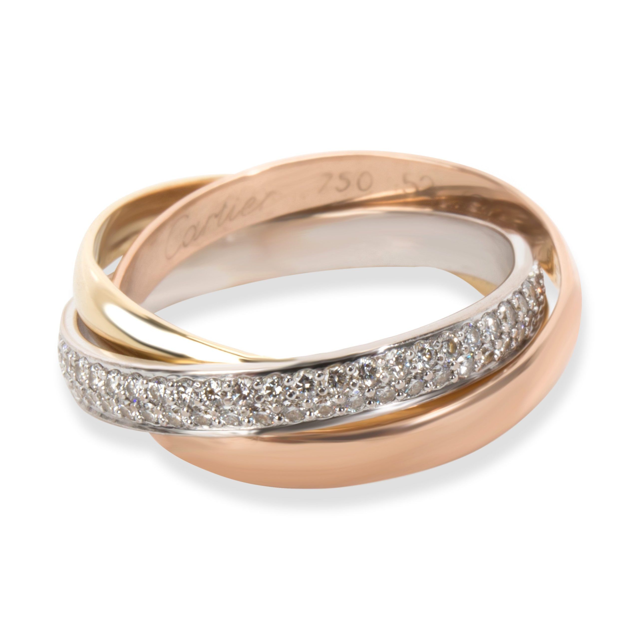 image of Cartier Diamond Trinity Ring In 18K 3 Tone Gold (Size 52), Women's