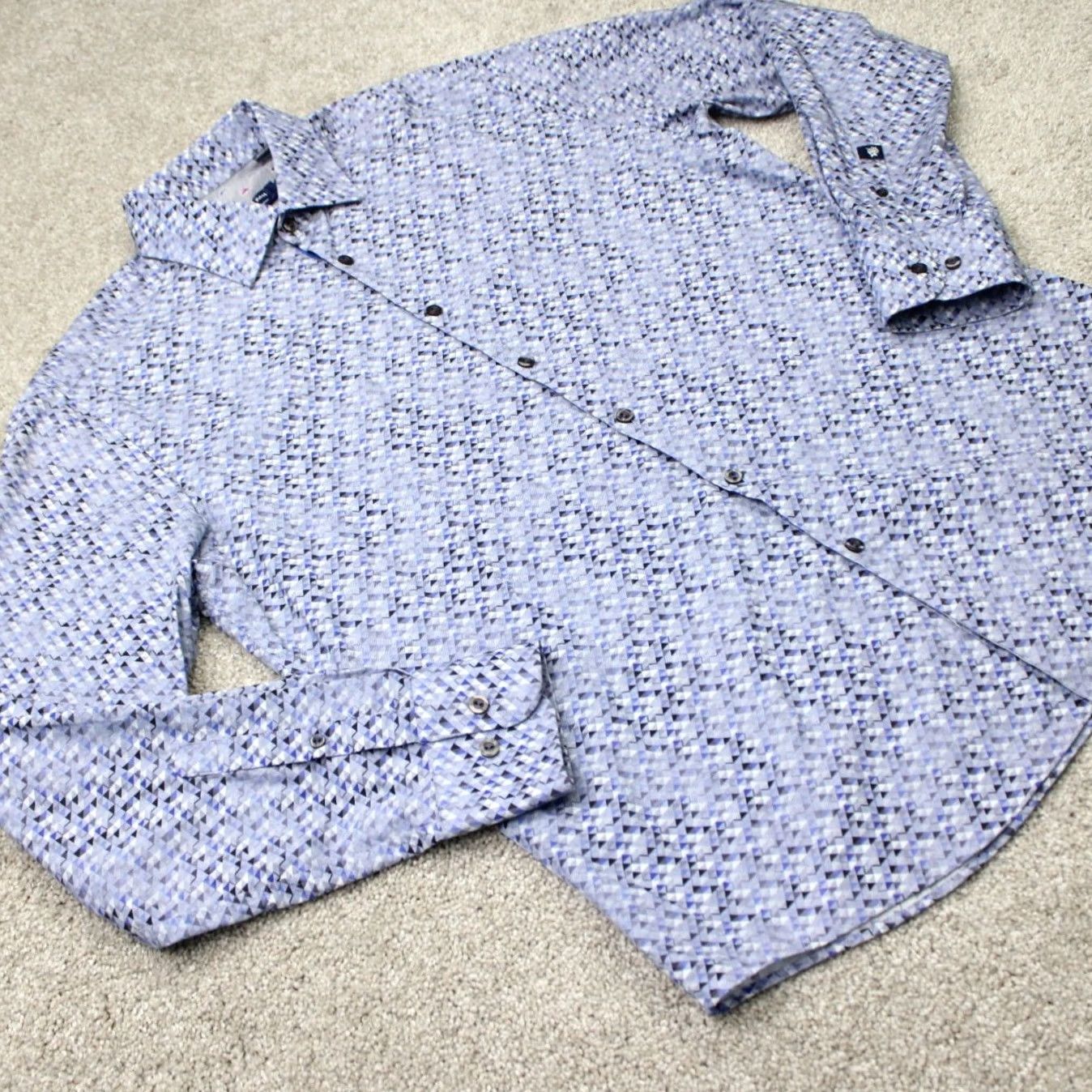 Vintage Stone Rose Shirt Mens 4 Large Gray/Blue Geometric Cotton Stretch Long Sleeve Size US L / EU 52-54 / 3 - 7 Thumbnail