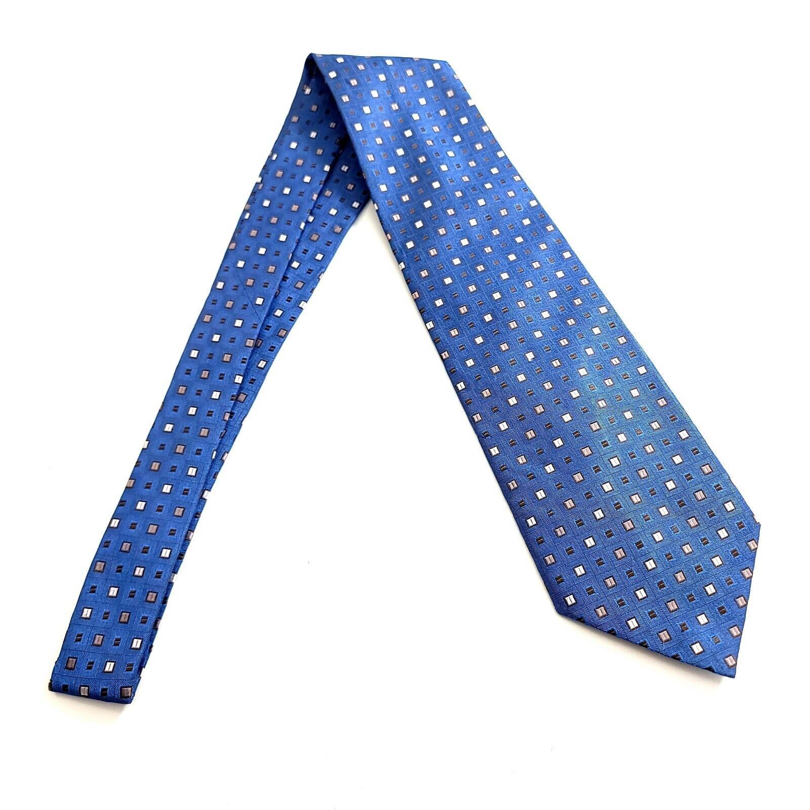 Calvin Klein Calvin Klein Blue Tan Woven Geometric Wide Silk Tie Size ONE SIZE - 6 Thumbnail