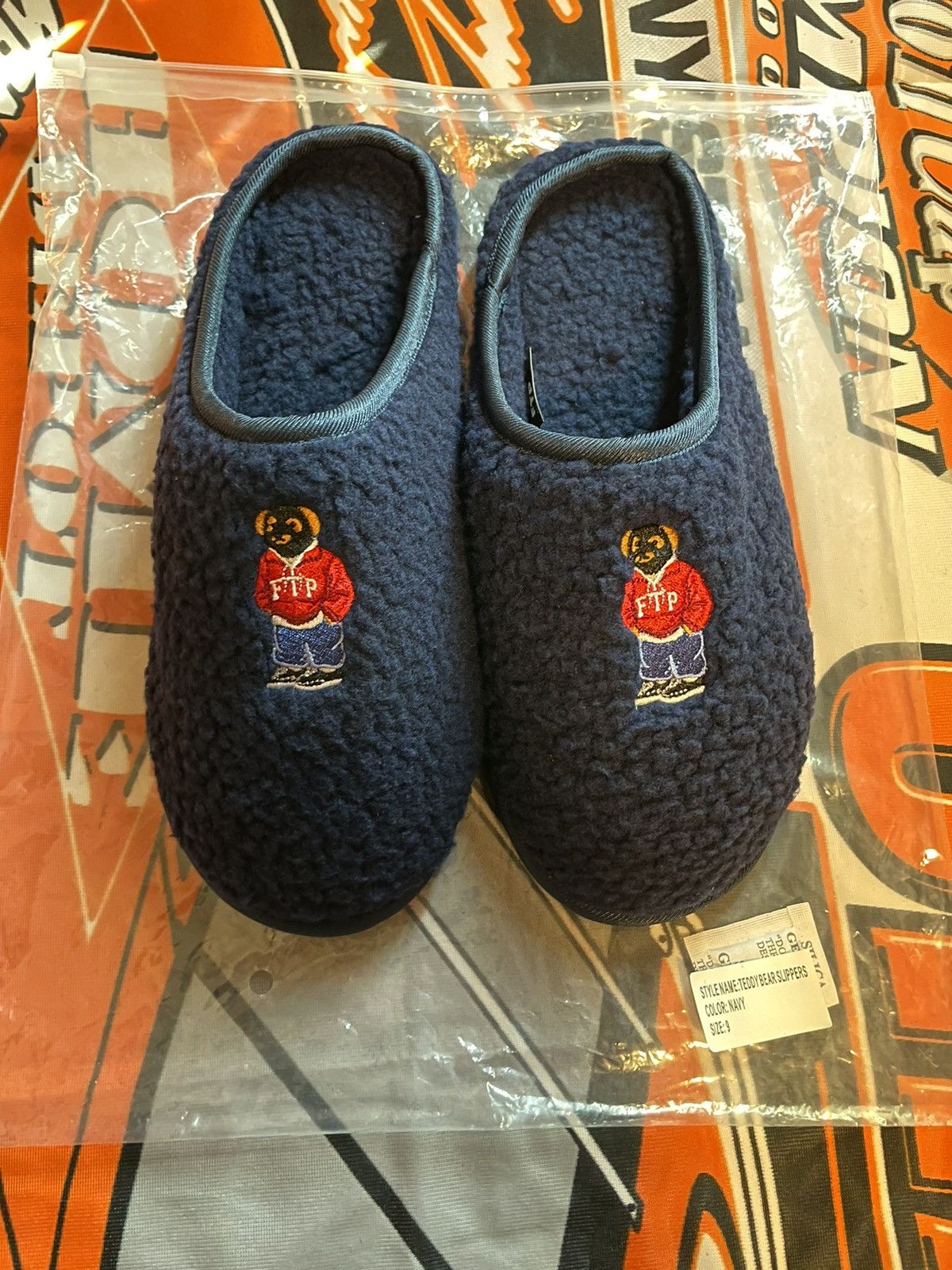 Fuck The Population Fuck The Population FTP Bear Slippers Navy Blue. Size US 9 / EU 42 - 1 Thumbnail