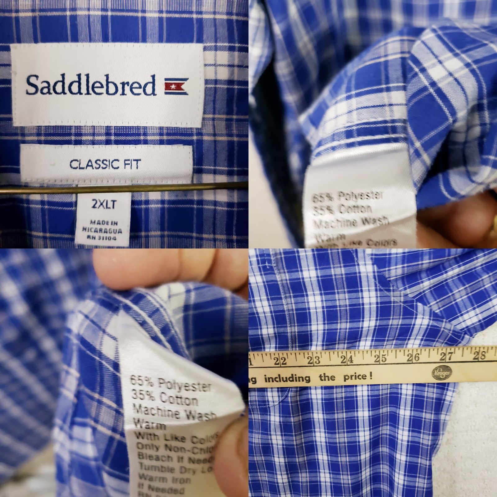 Vintage Saddlebred Button-Up Shirt Men's 2XLT Red Blue Plaid Long Sleeve Size US XXL / EU 58 / 5 - 8 Thumbnail